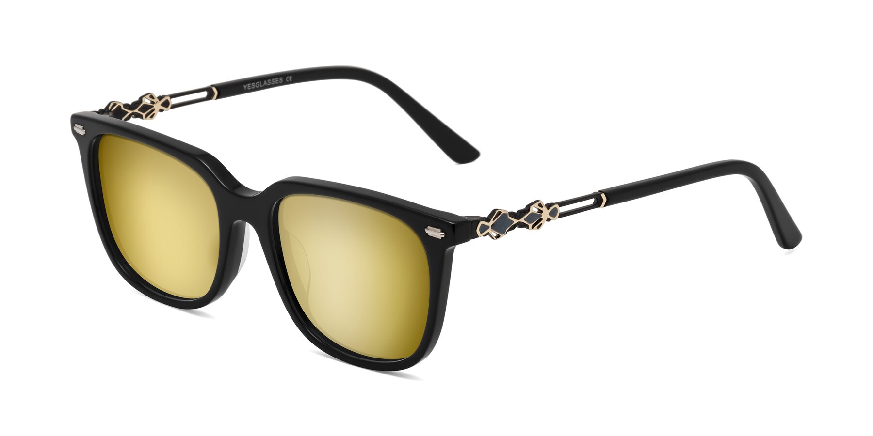 Angle of Dahlia in Black with Gold Mirrored Lenses