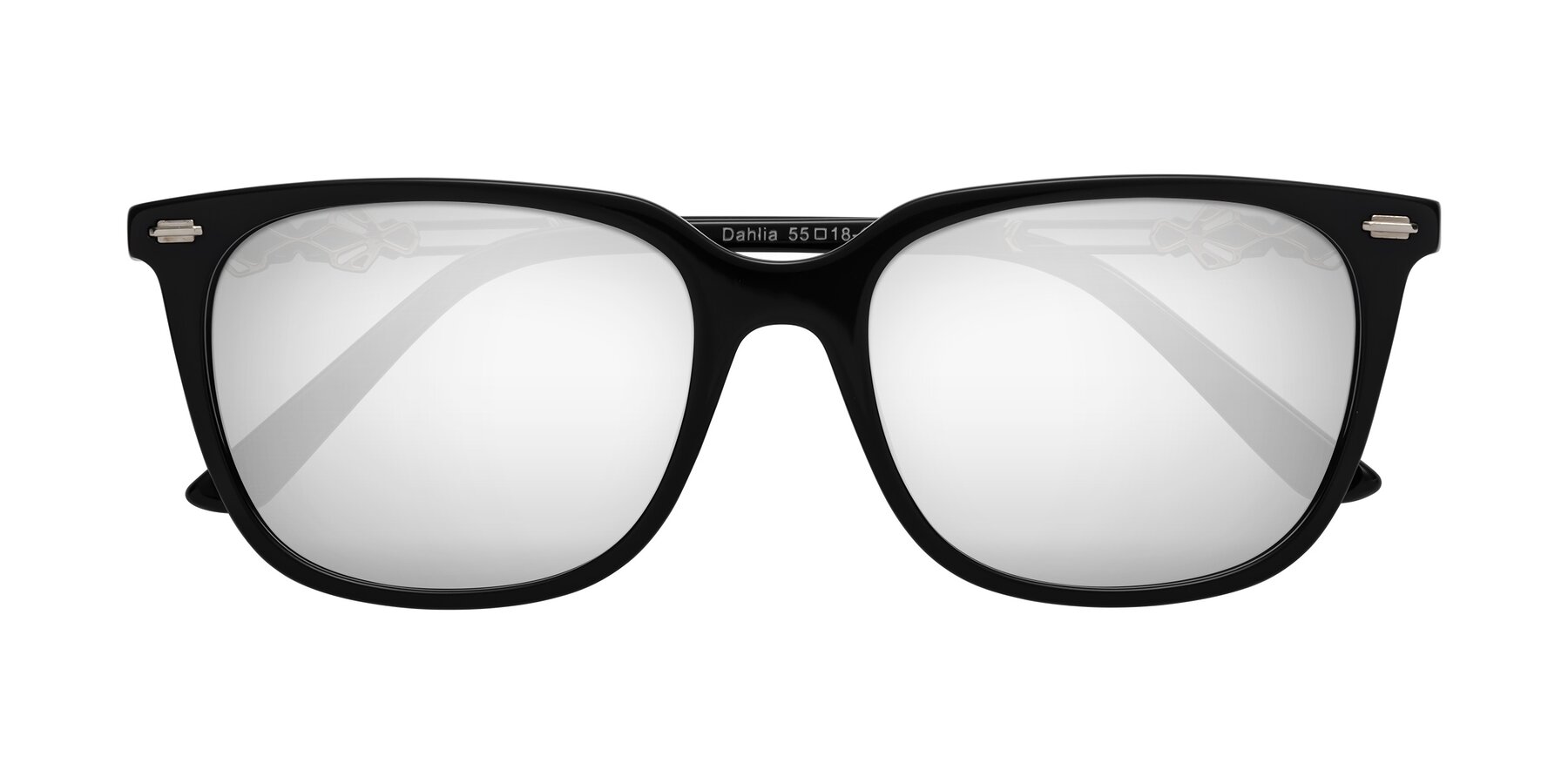 Folded Front of Dahlia in Black with Silver Mirrored Lenses