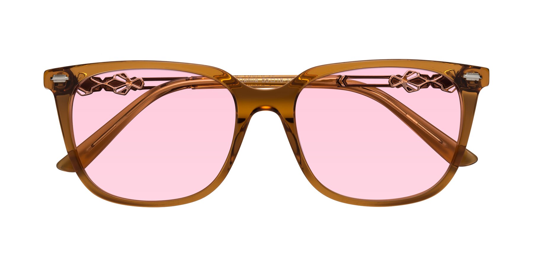 Folded Front of Dahlia in Maple Syrup with Light Pink Tinted Lenses