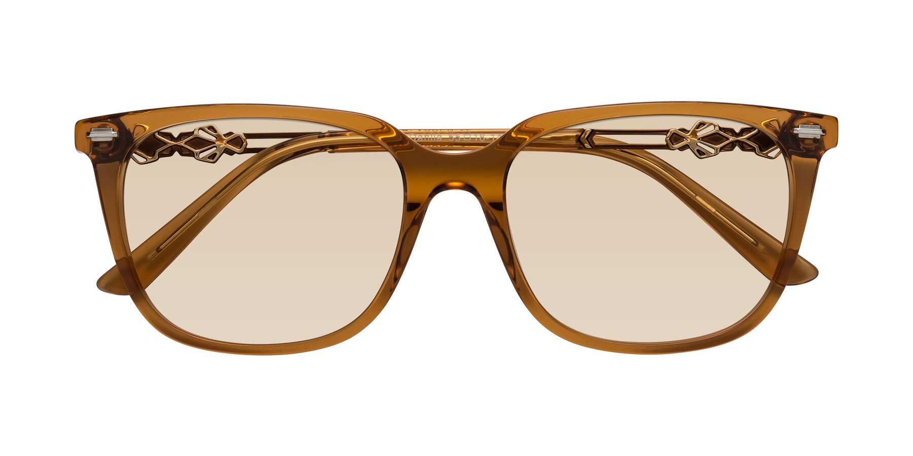 Folded Front of Dahlia in Maple Syrup with Light Brown Tinted Lenses