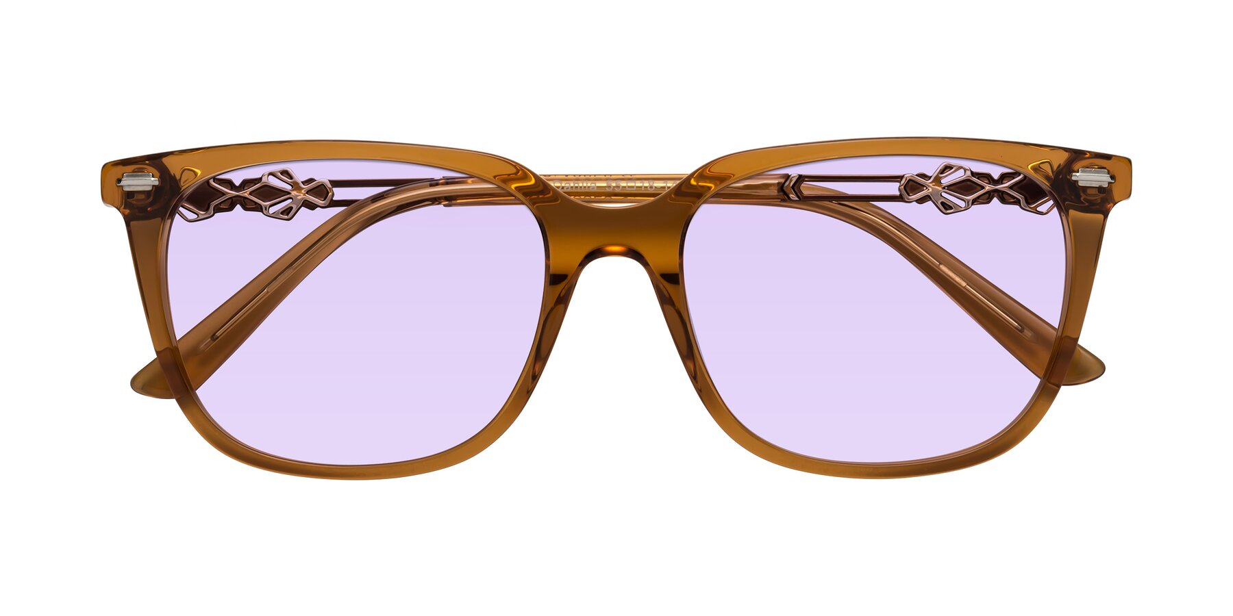 Folded Front of Dahlia in Maple Syrup with Light Purple Tinted Lenses