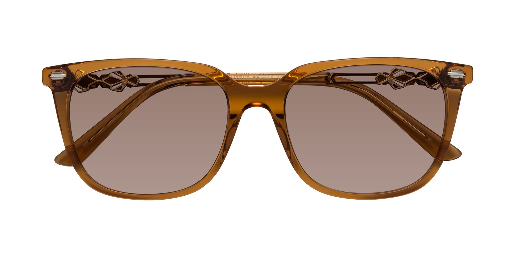 Folded Front of Dahlia in Maple Syrup with Medium Brown Tinted Lenses