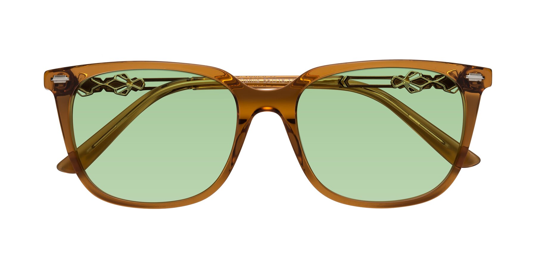 Folded Front of Dahlia in Maple Syrup with Medium Green Tinted Lenses