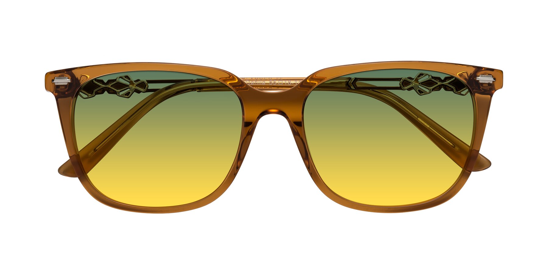 Folded Front of Dahlia in Maple Syrup with Green / Yellow Gradient Lenses