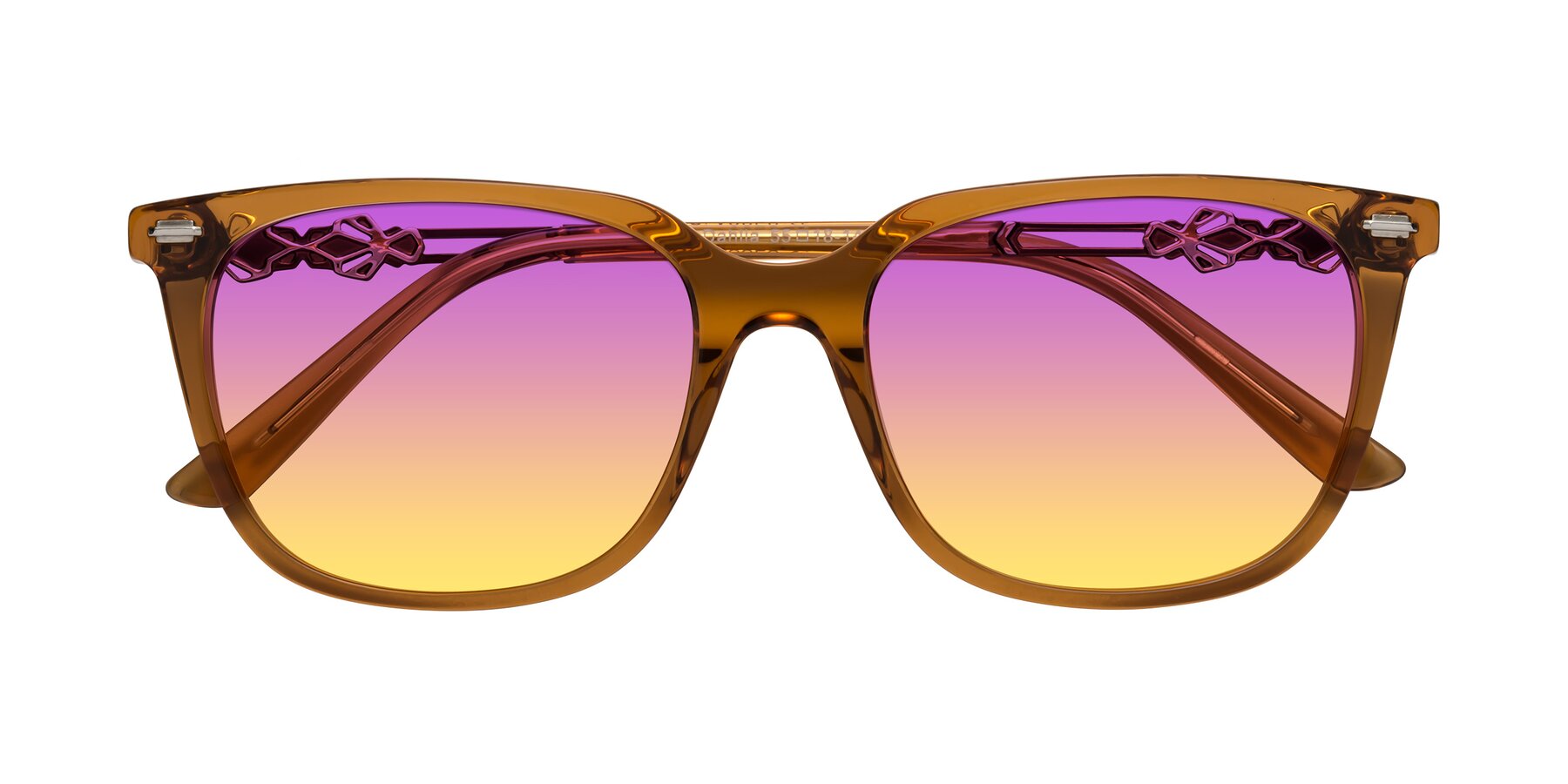 Folded Front of Dahlia in Maple Syrup with Purple / Yellow Gradient Lenses