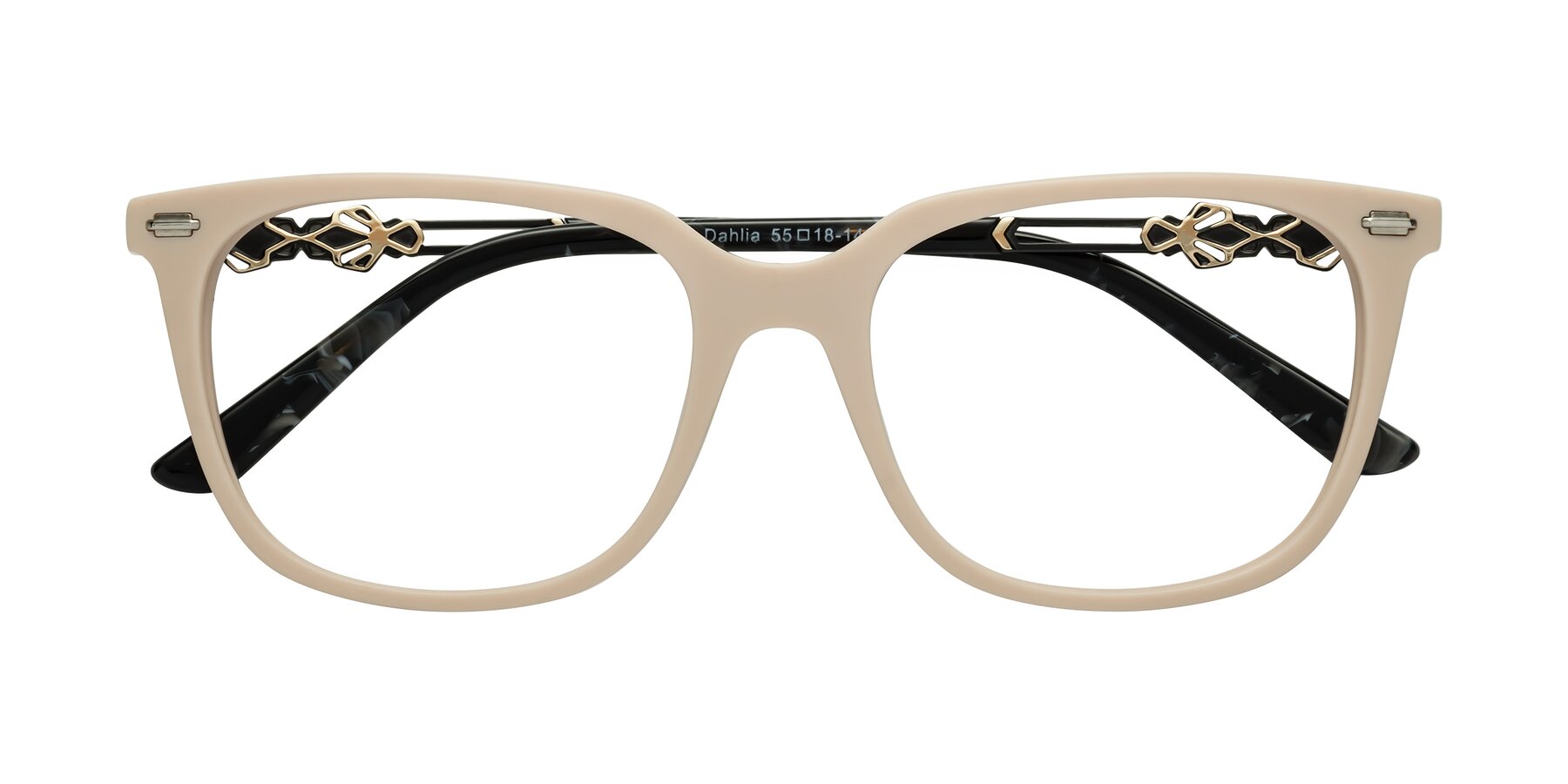 Folded Front of Dahlia in Ivory pink with Clear Eyeglass Lenses