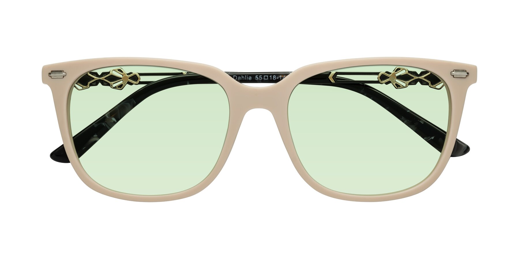 Folded Front of Dahlia in Ivory pink with Light Green Tinted Lenses