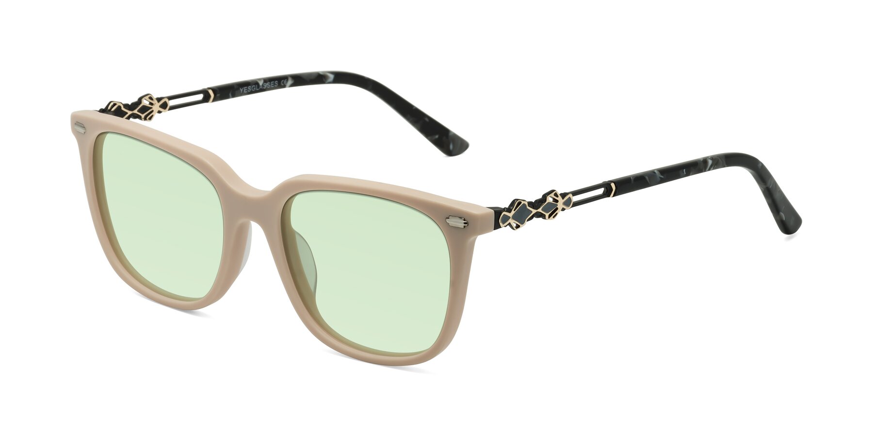 Angle of Dahlia in Ivory pink with Light Green Tinted Lenses