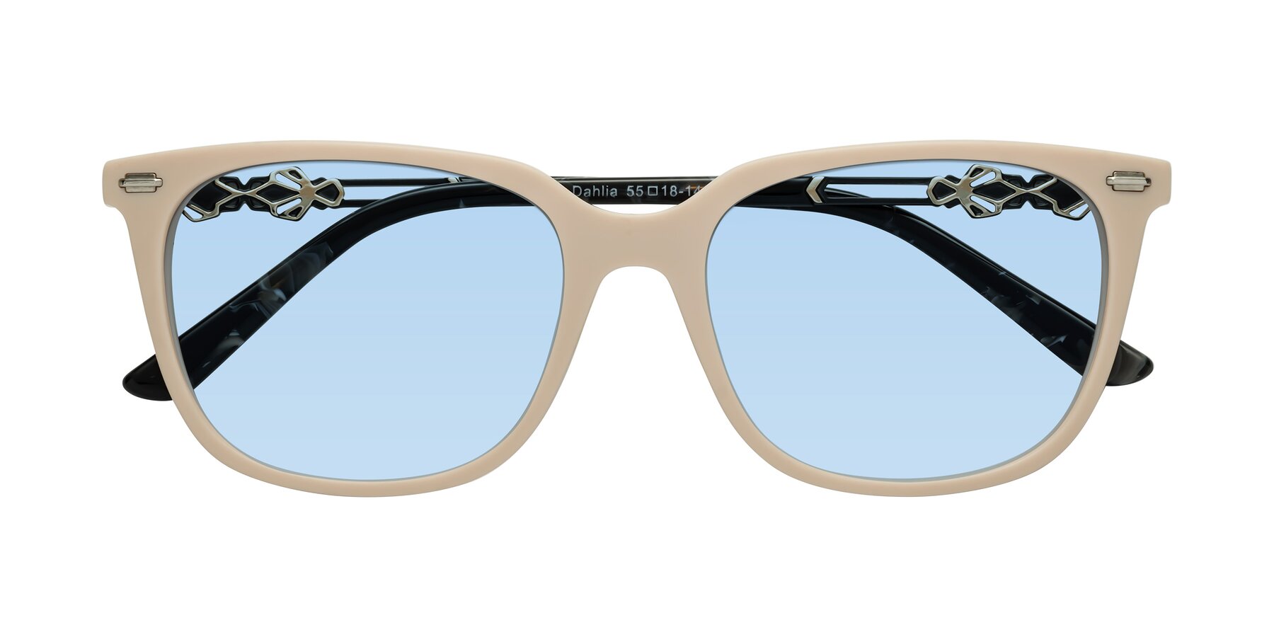 Folded Front of Dahlia in Ivory pink with Light Blue Tinted Lenses