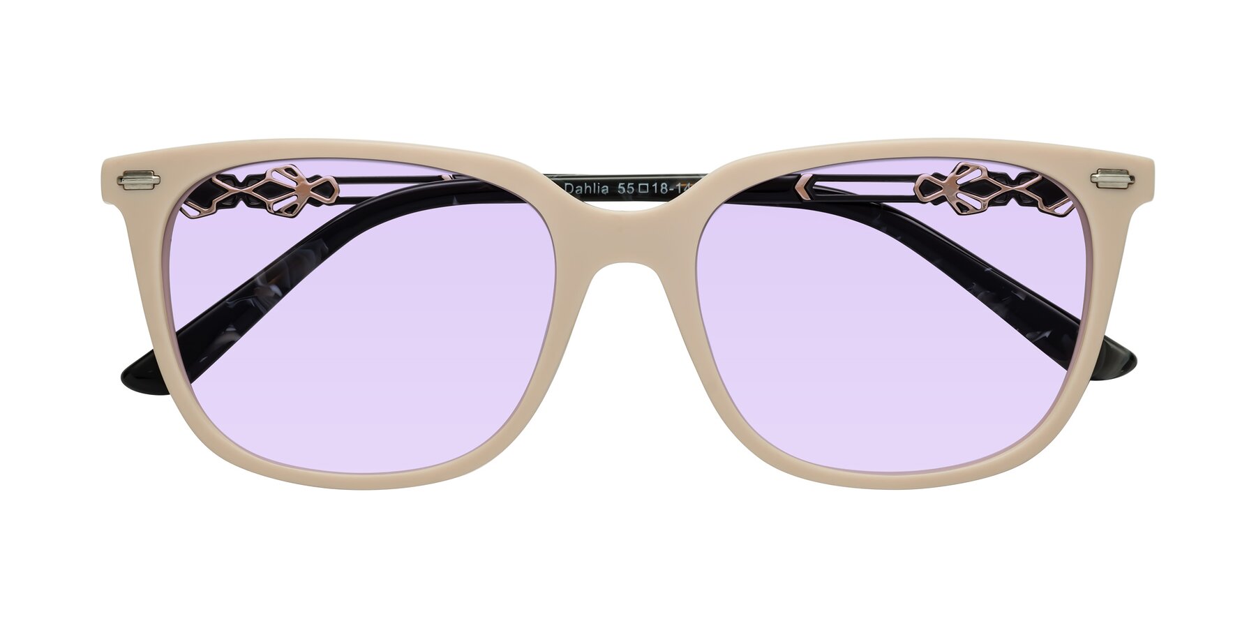 Folded Front of Dahlia in Ivory pink with Light Purple Tinted Lenses