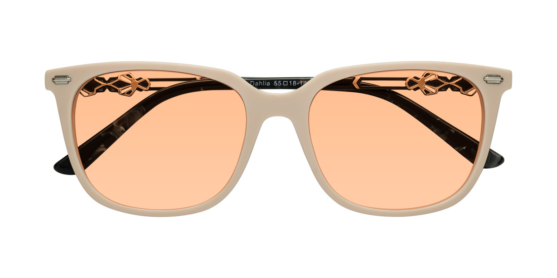 Folded Front of Dahlia in Ivory pink with Light Orange Tinted Lenses