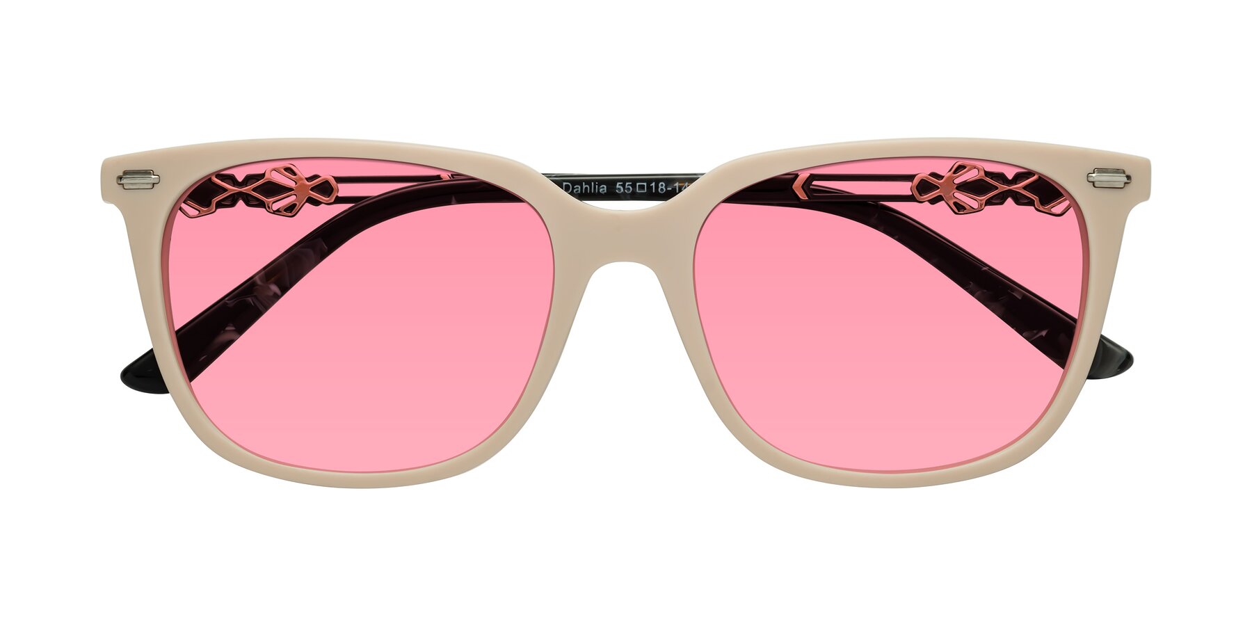 Folded Front of Dahlia in Ivory pink with Pink Tinted Lenses