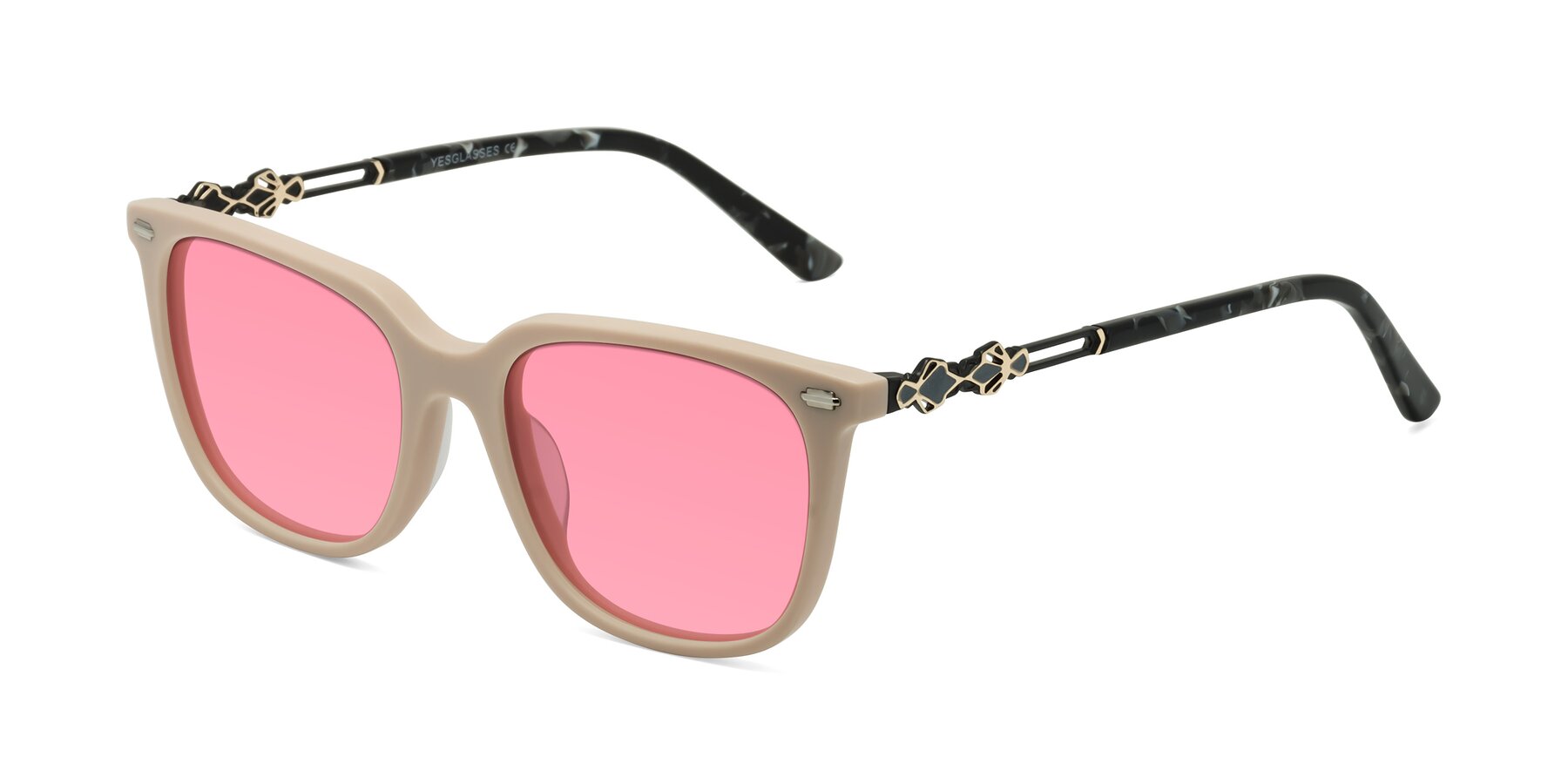 Angle of Dahlia in Ivory pink with Pink Tinted Lenses