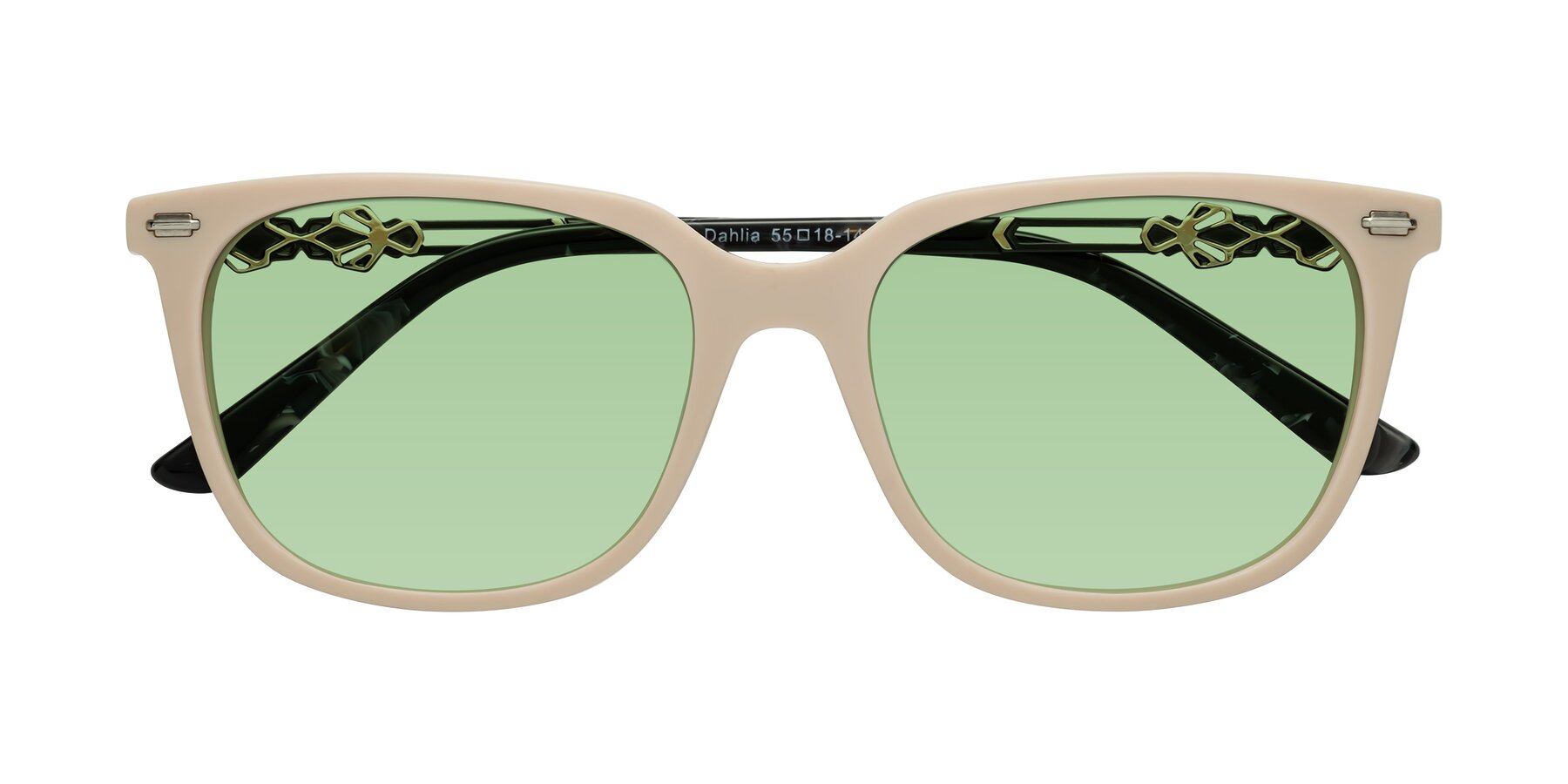 Folded Front of Dahlia in Ivory pink with Medium Green Tinted Lenses