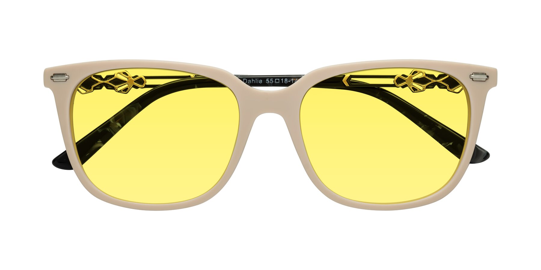 Folded Front of Dahlia in Ivory pink with Medium Yellow Tinted Lenses