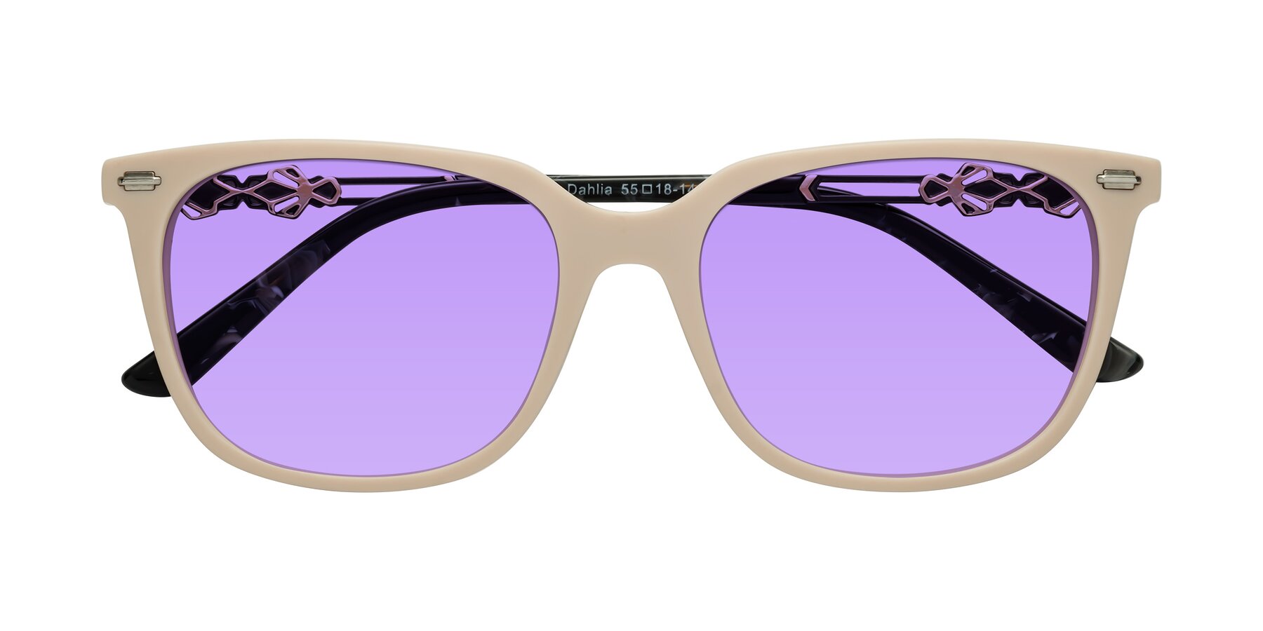 Folded Front of Dahlia in Ivory pink with Medium Purple Tinted Lenses