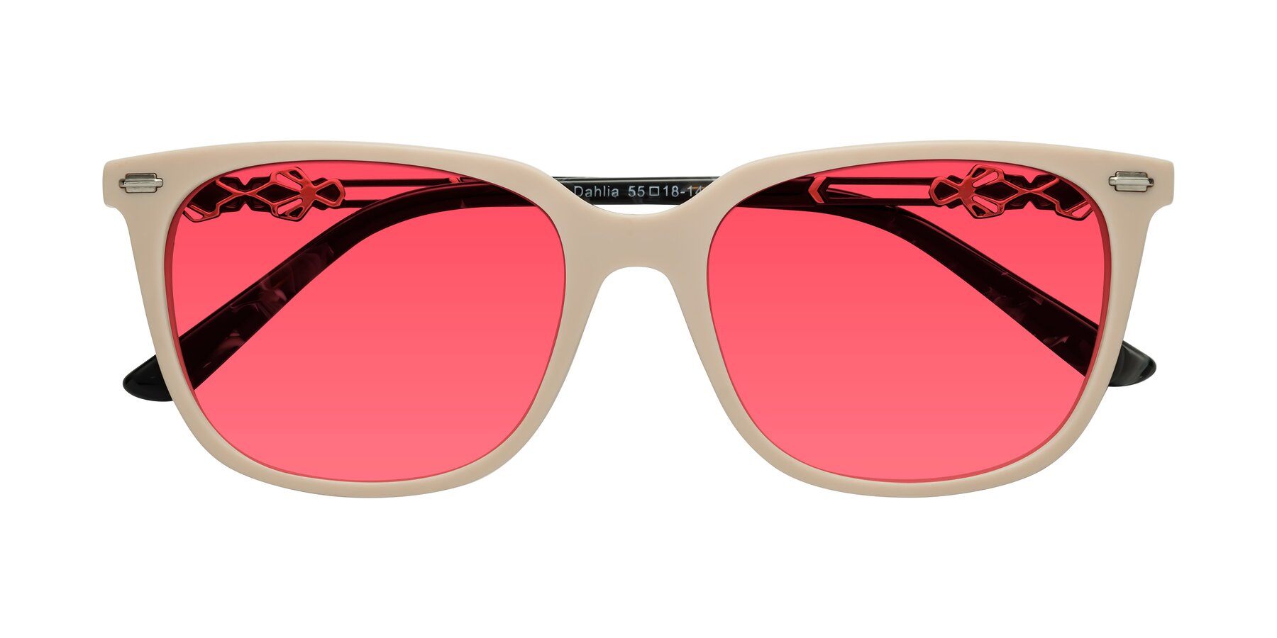 Folded Front of Dahlia in Ivory pink with Red Tinted Lenses