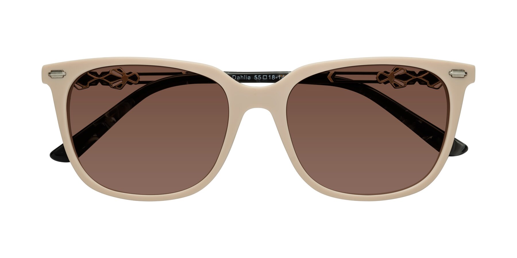 Folded Front of Dahlia in Ivory pink with Brown Tinted Lenses