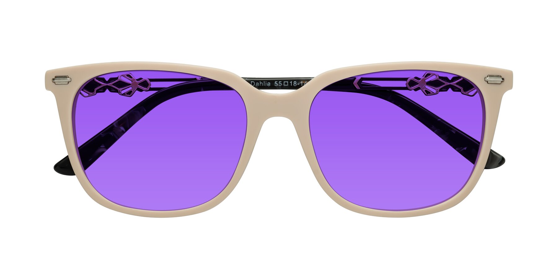 Folded Front of Dahlia in Ivory pink with Purple Tinted Lenses