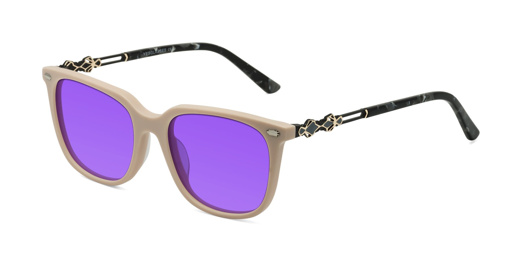 Angle of Dahlia in Ivory pink with Purple Tinted Lenses