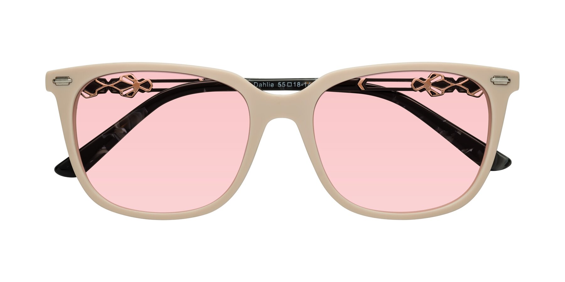 Folded Front of Dahlia in Ivory pink with Light Garnet Tinted Lenses