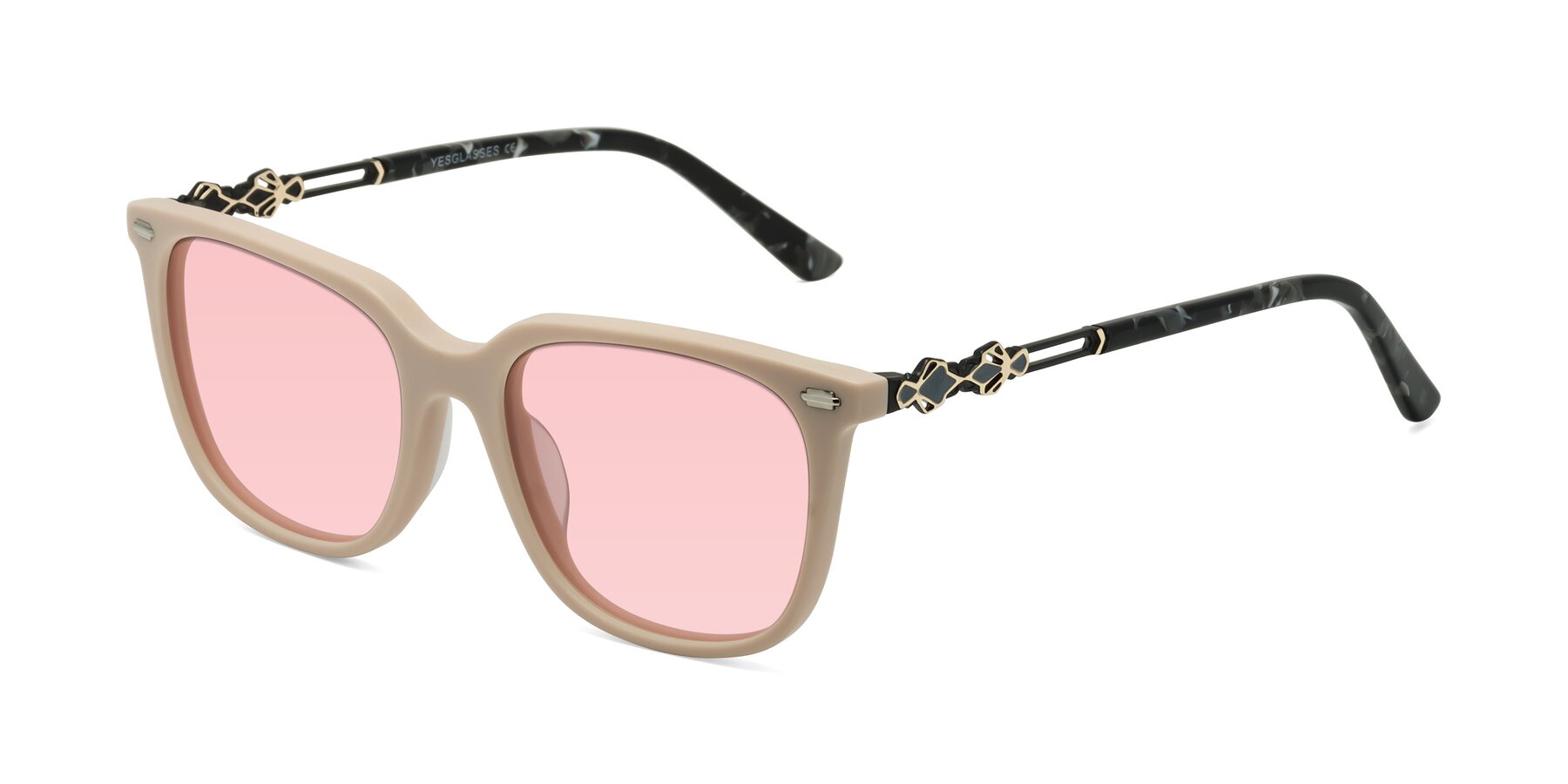 Angle of Dahlia in Ivory pink with Light Garnet Tinted Lenses