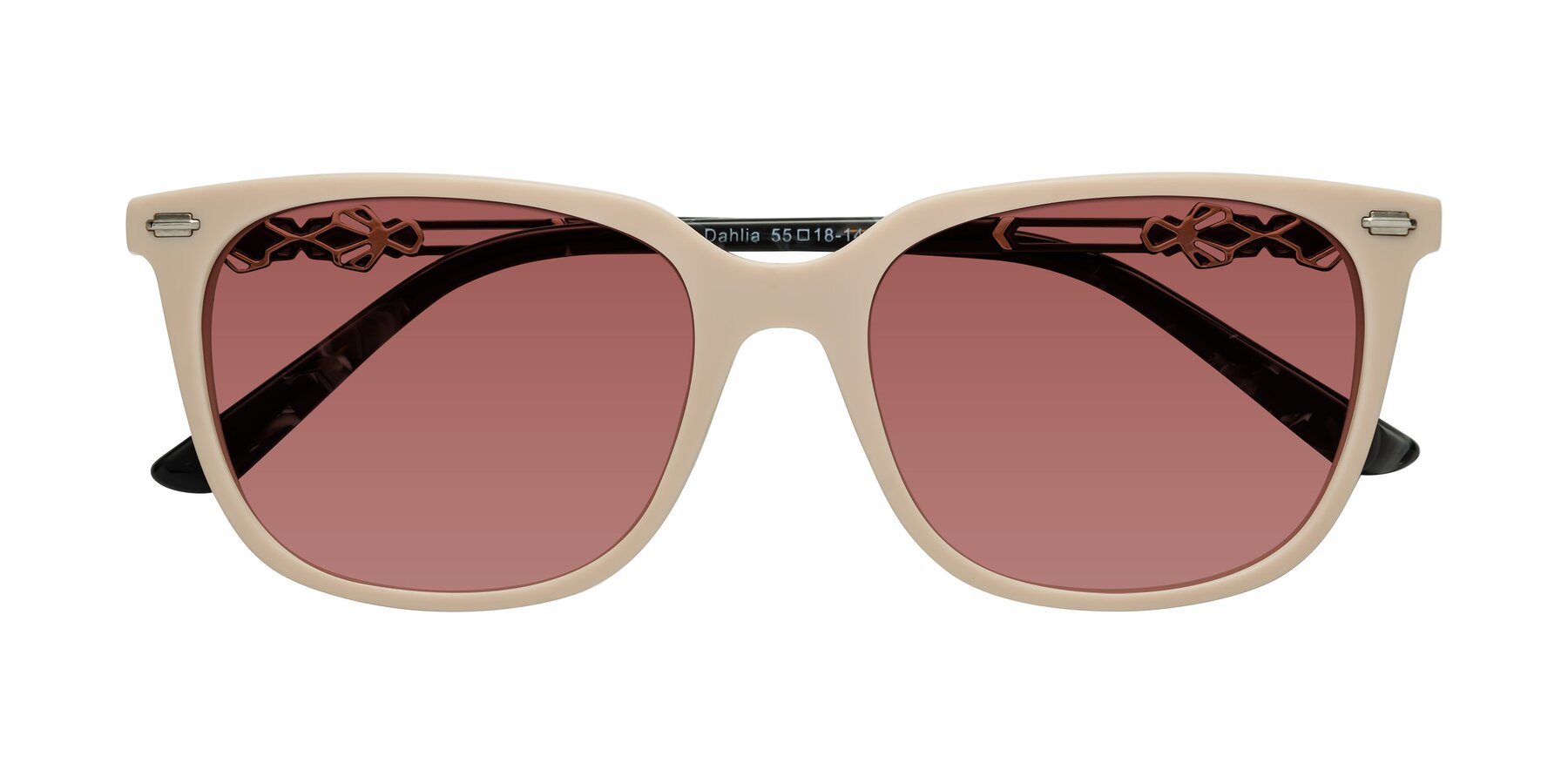 Folded Front of Dahlia in Ivory pink with Garnet Tinted Lenses