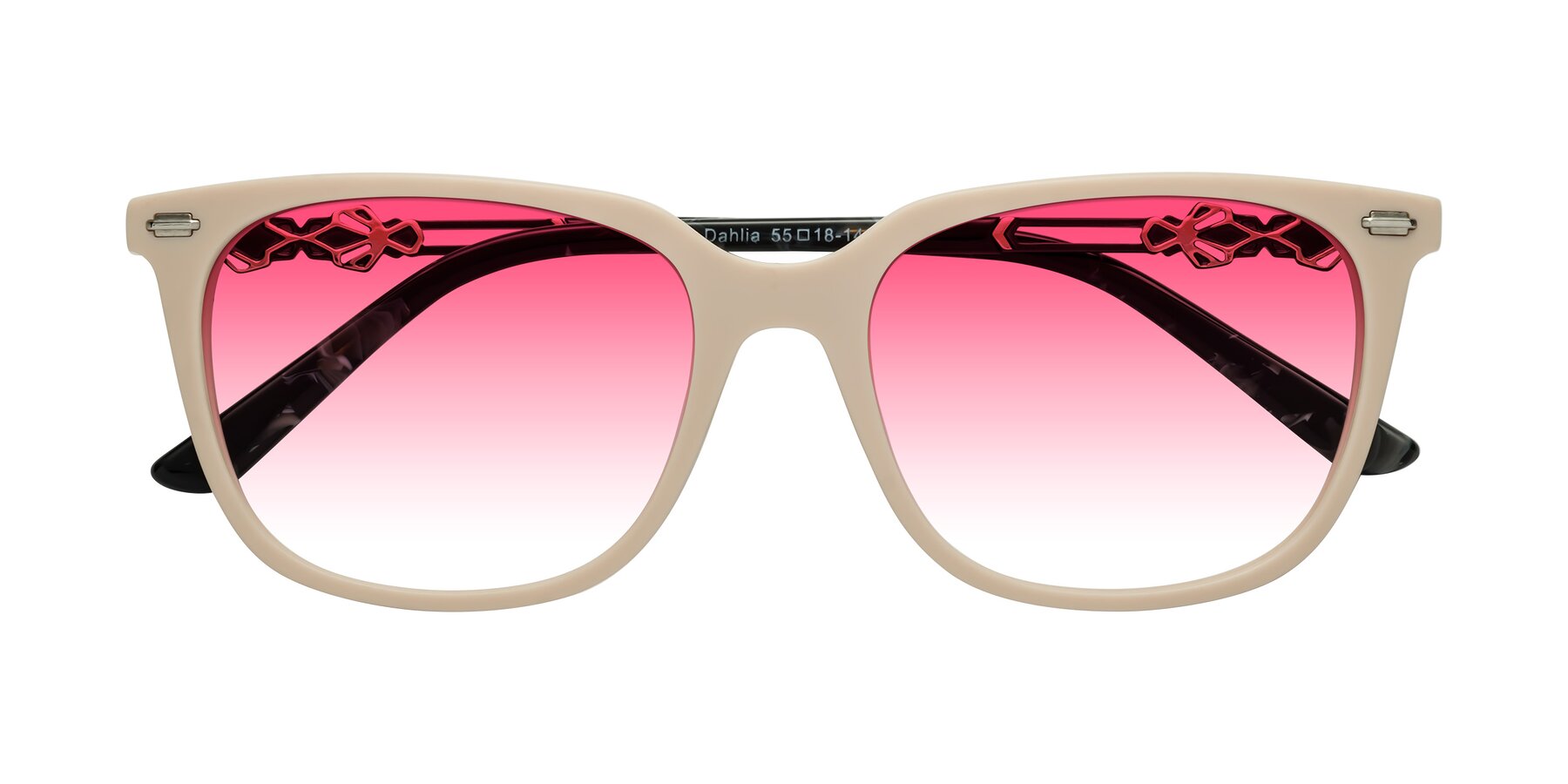 Folded Front of Dahlia in Ivory pink with Pink Gradient Lenses