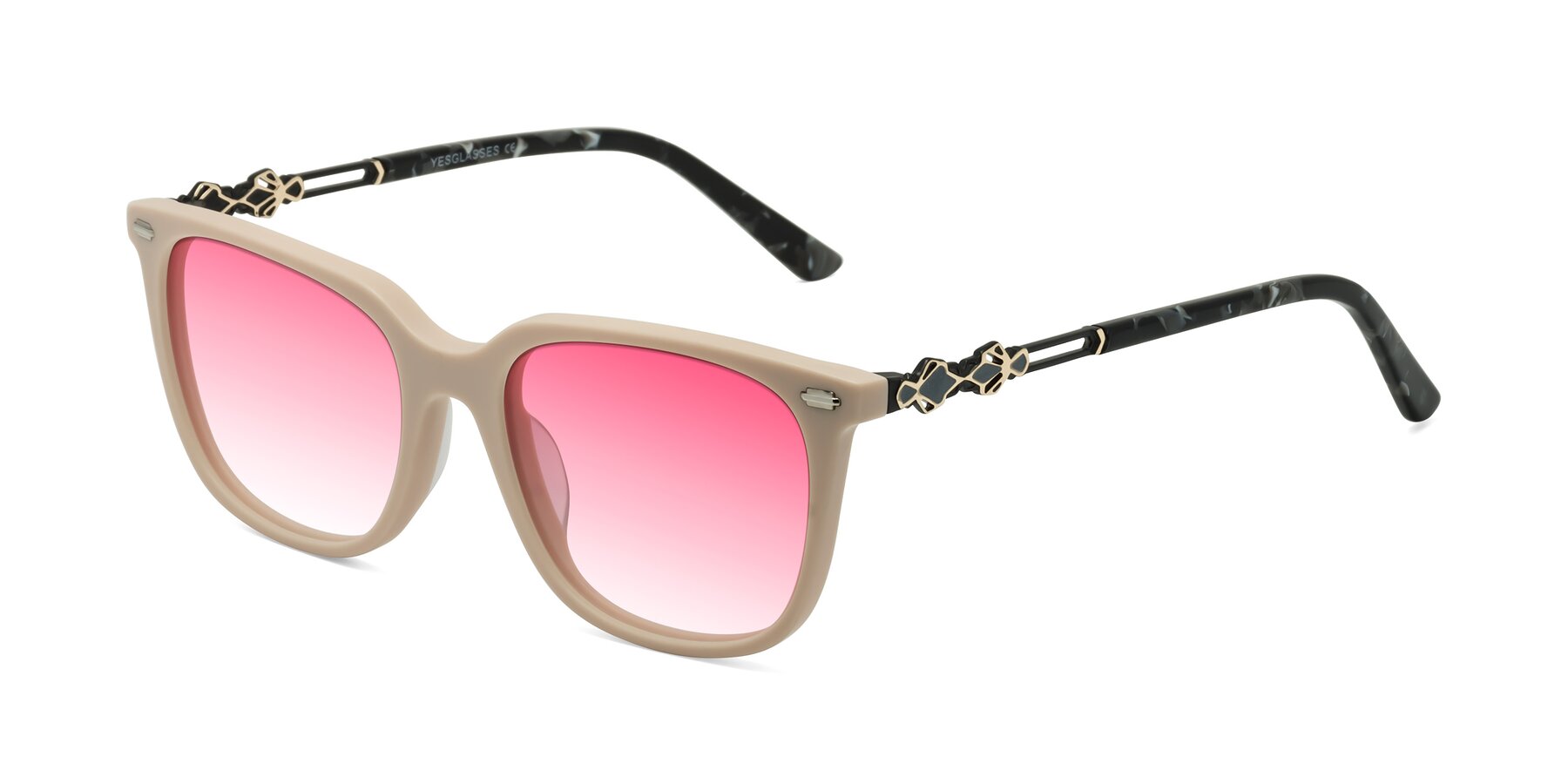 Angle of Dahlia in Ivory pink with Pink Gradient Lenses