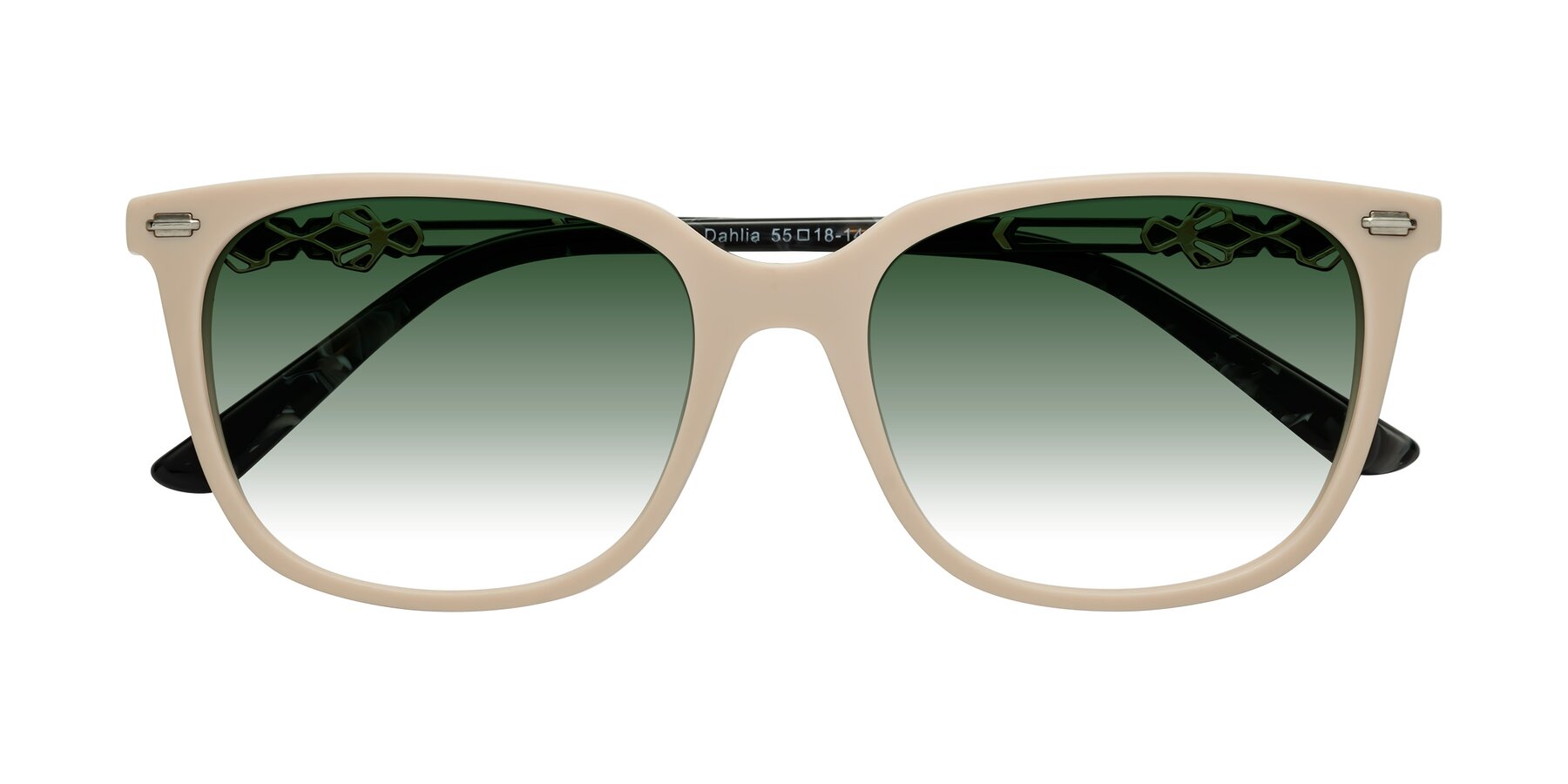 Folded Front of Dahlia in Ivory pink with Green Gradient Lenses