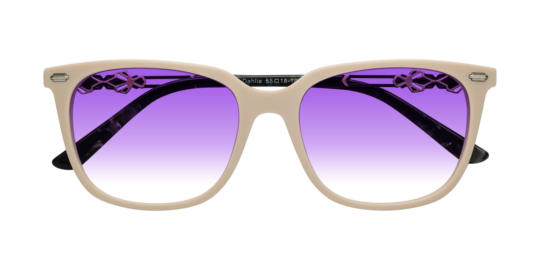 Folded Front of Dahlia in Ivory pink with Purple Gradient Lenses