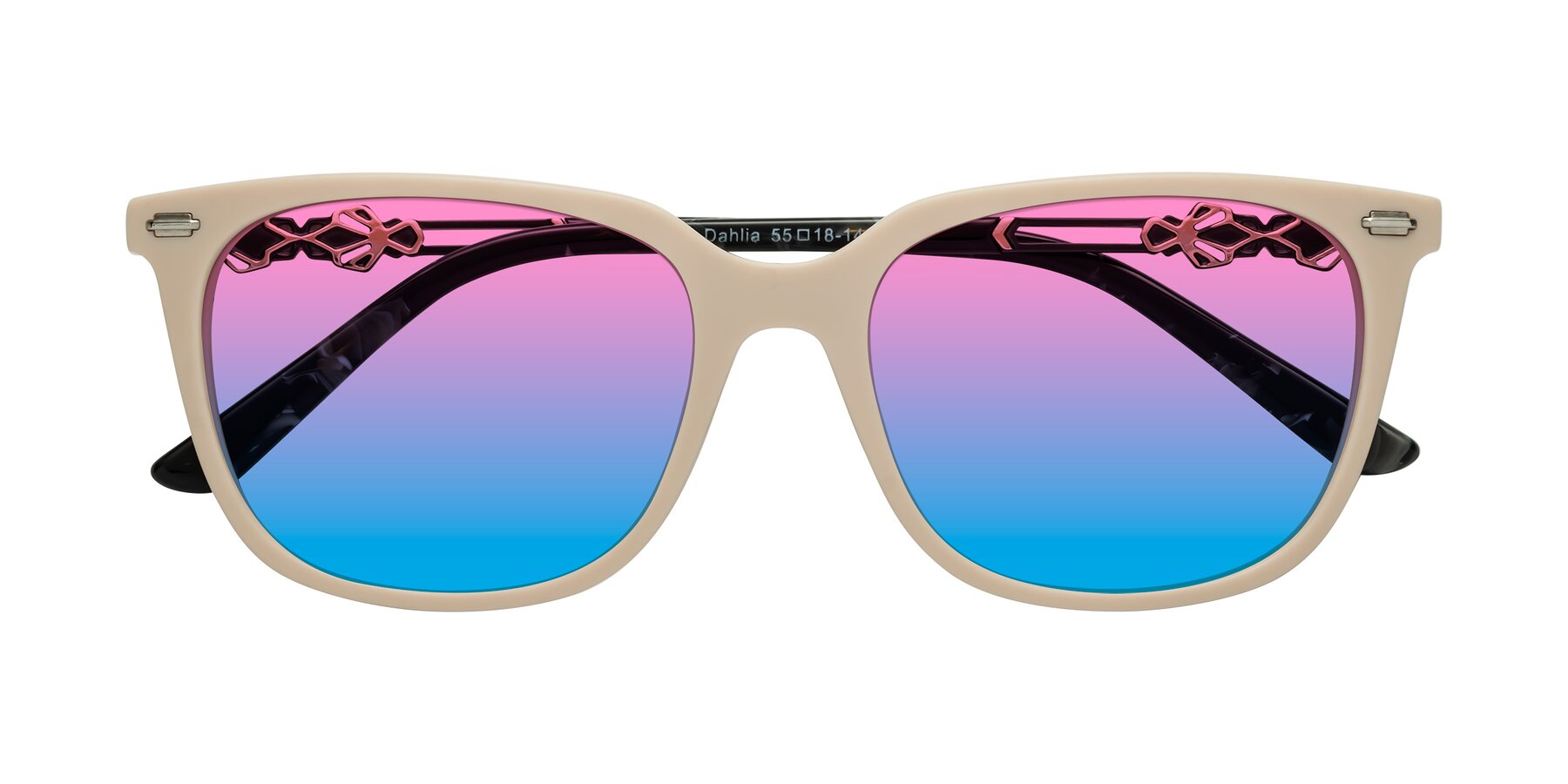 Folded Front of Dahlia in Ivory pink with Pink / Blue Gradient Lenses