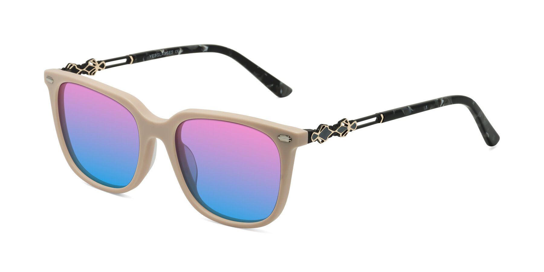 Angle of Dahlia in Ivory pink with Pink / Blue Gradient Lenses