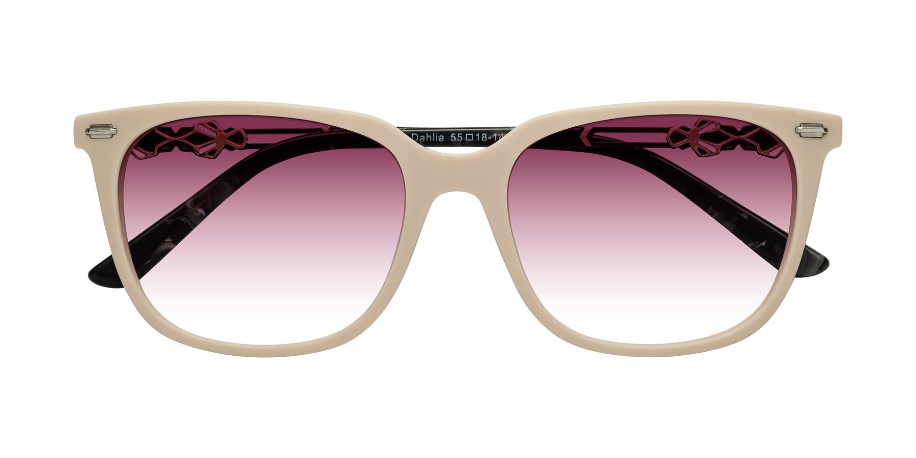 Folded Front of Dahlia in Ivory pink with Wine Gradient Lenses