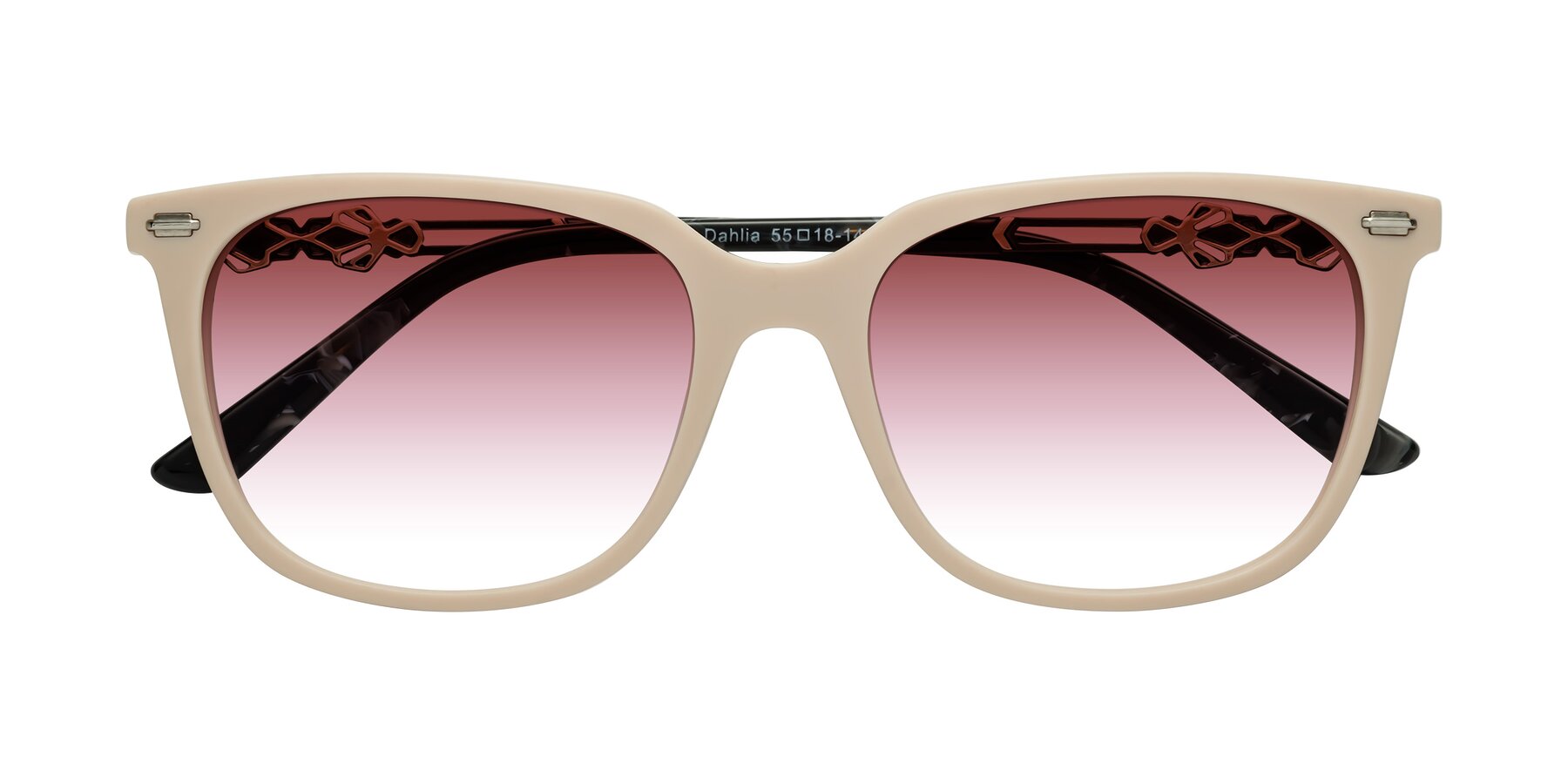 Folded Front of Dahlia in Ivory pink with Garnet Gradient Lenses