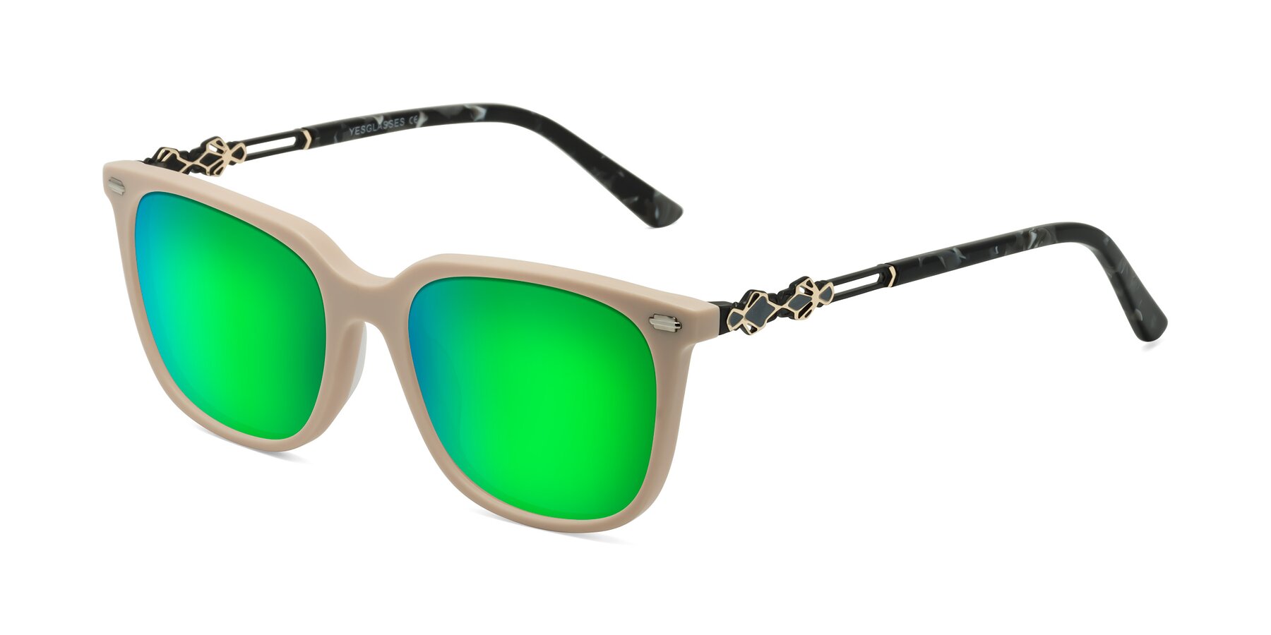 Angle of Dahlia in Ivory pink with Green Mirrored Lenses