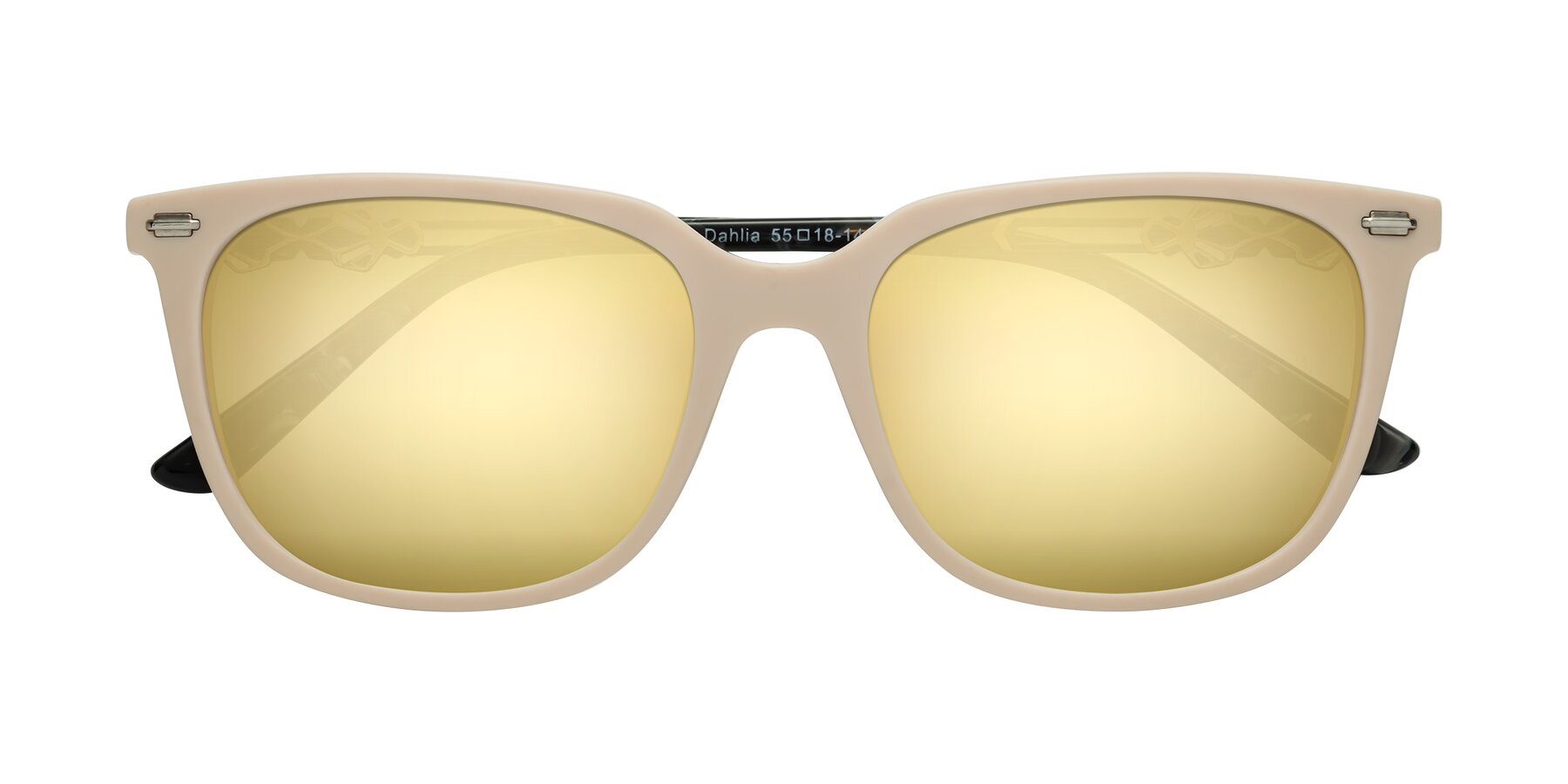 Folded Front of Dahlia in Ivory pink with Gold Mirrored Lenses