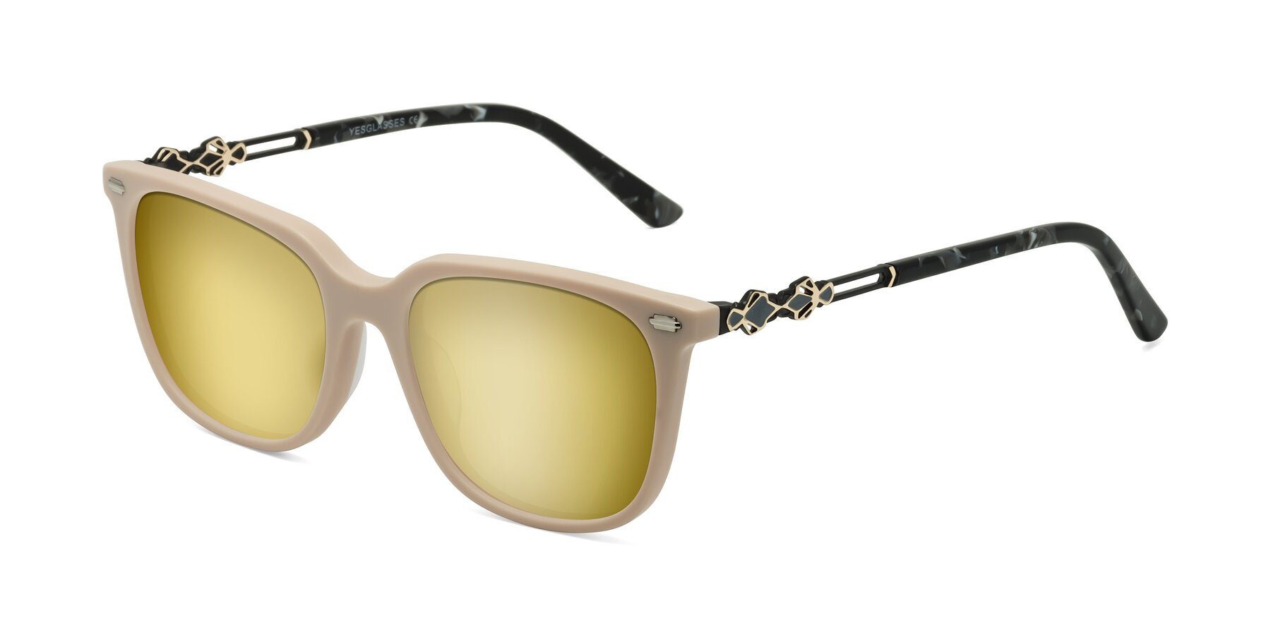 Angle of Dahlia in Ivory pink with Gold Mirrored Lenses