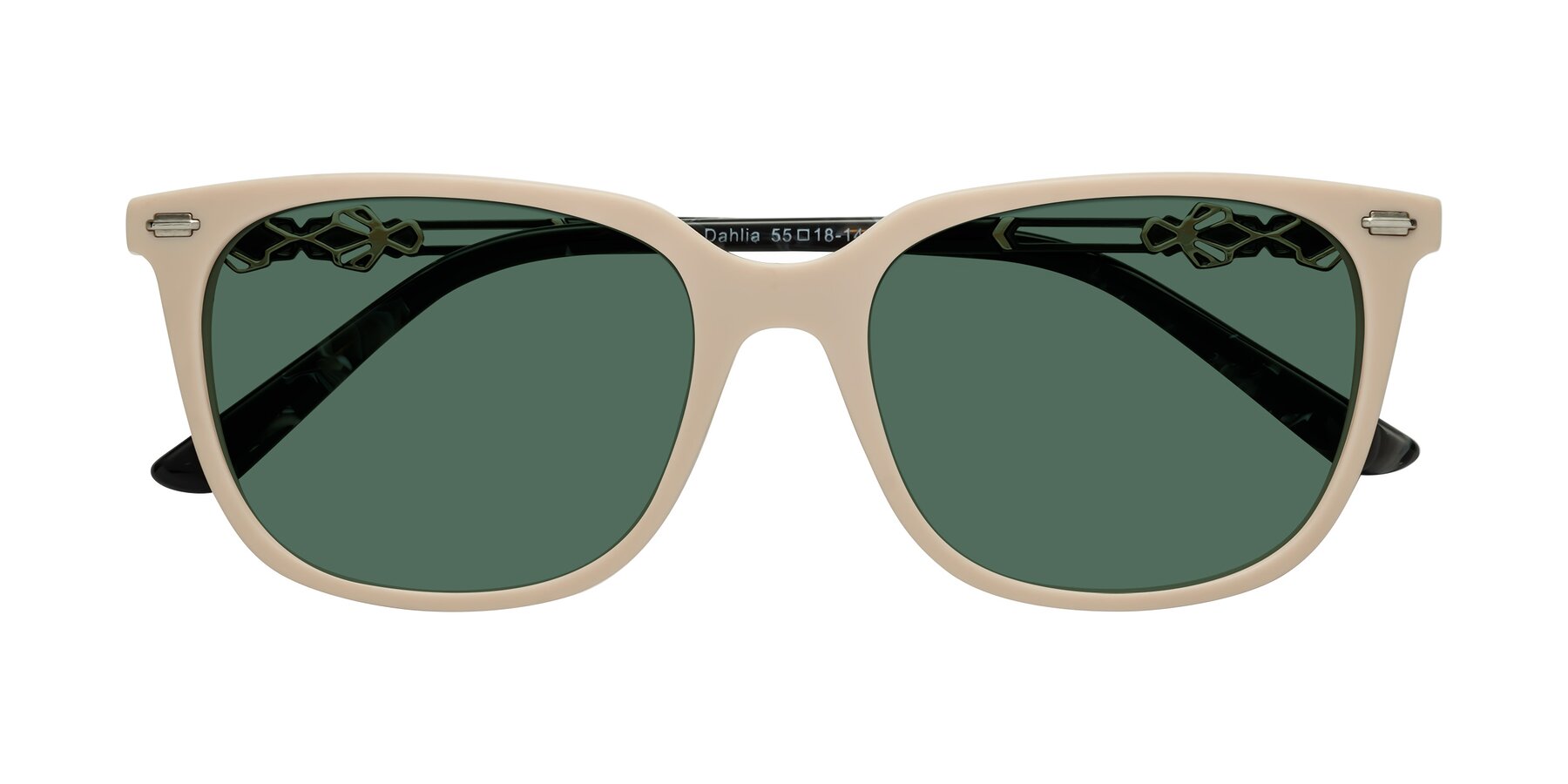 Folded Front of Dahlia in Ivory pink with Green Polarized Lenses