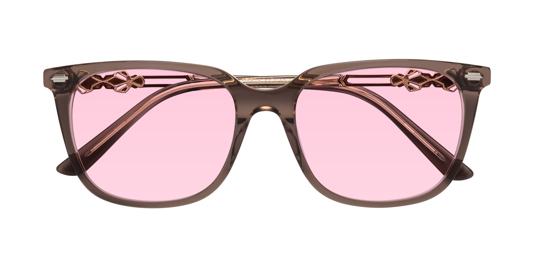 Folded Front of Dahlia in Rose Taupe with Light Pink Tinted Lenses