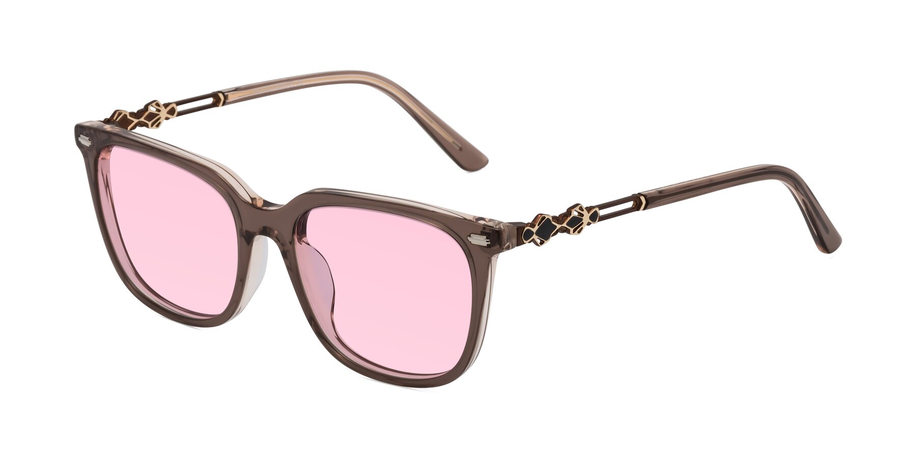 Angle of Dahlia in Rose Taupe with Light Pink Tinted Lenses