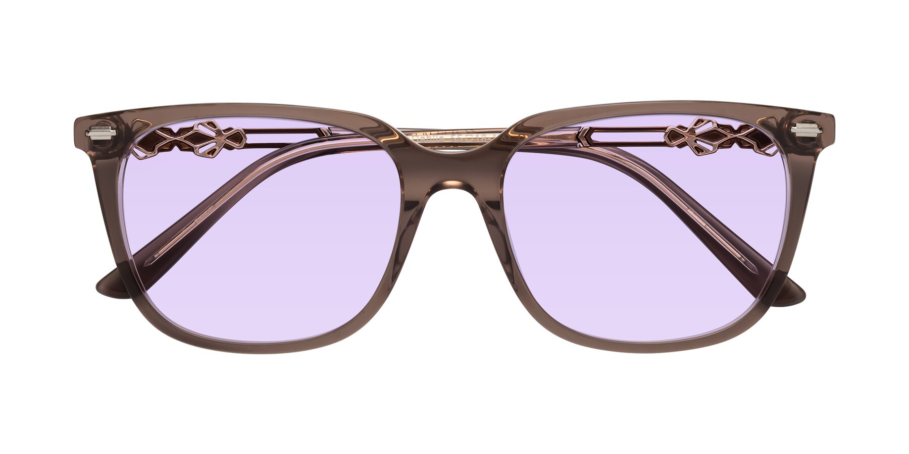 Folded Front of Dahlia in Rose Taupe with Light Purple Tinted Lenses