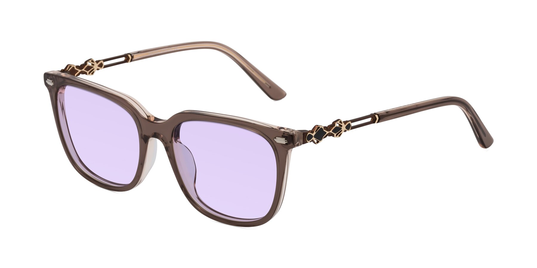 Angle of Dahlia in Rose Taupe with Light Purple Tinted Lenses