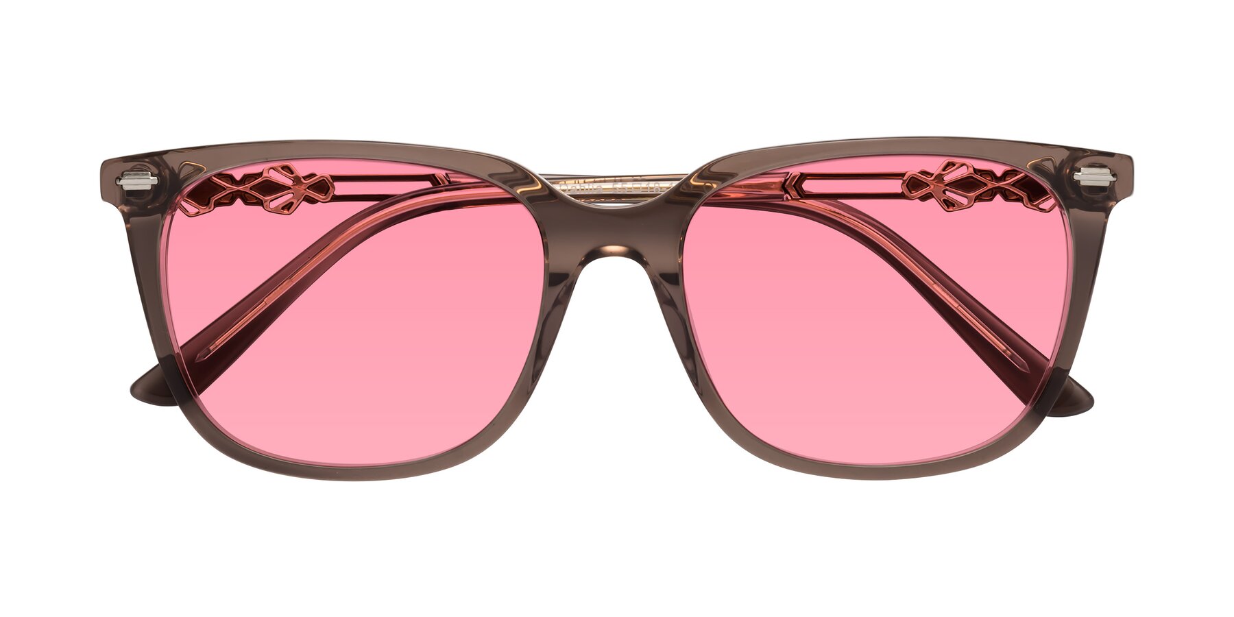 Folded Front of Dahlia in Rose Taupe with Pink Tinted Lenses