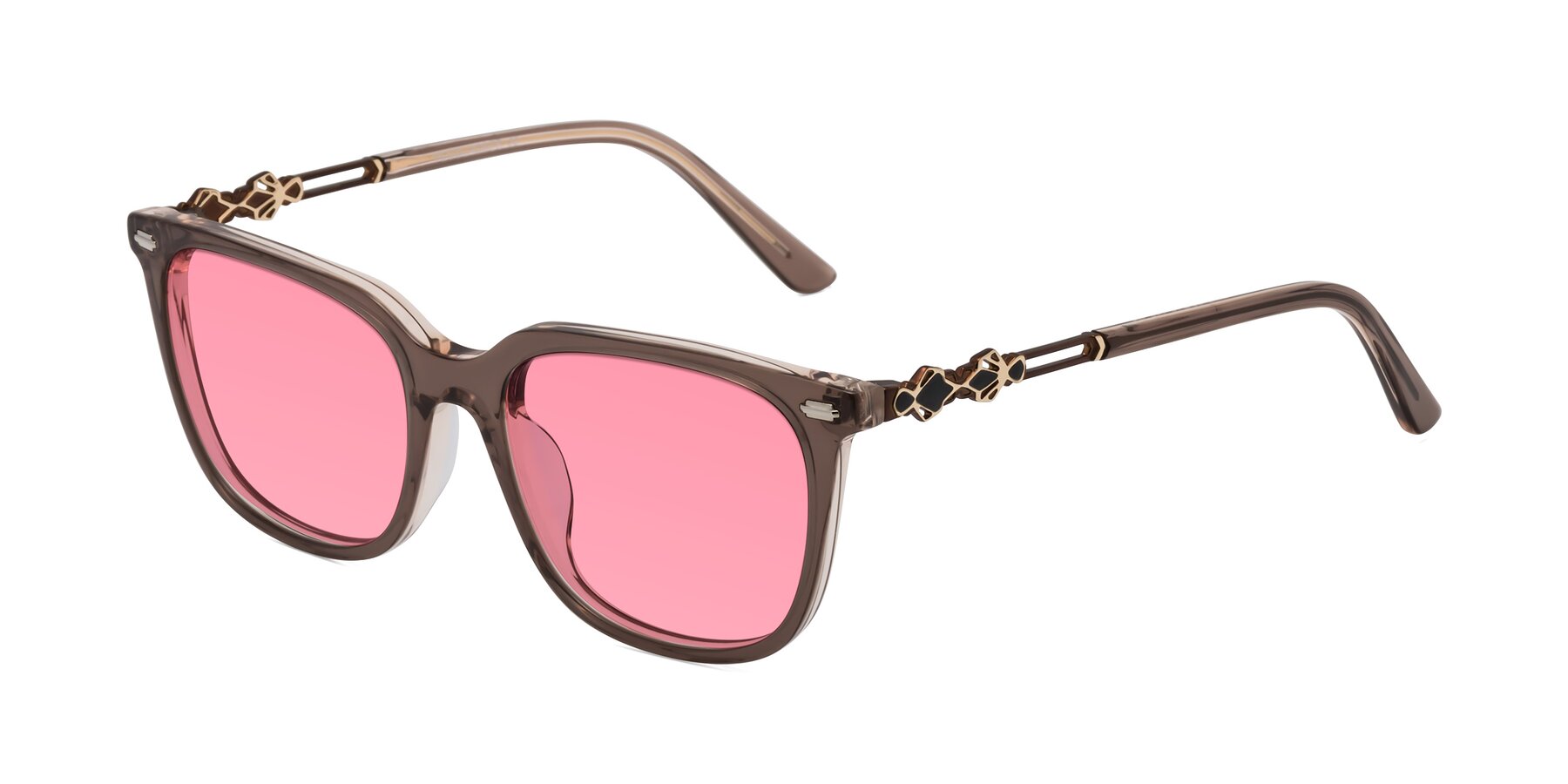 Angle of Dahlia in Rose Taupe with Pink Tinted Lenses