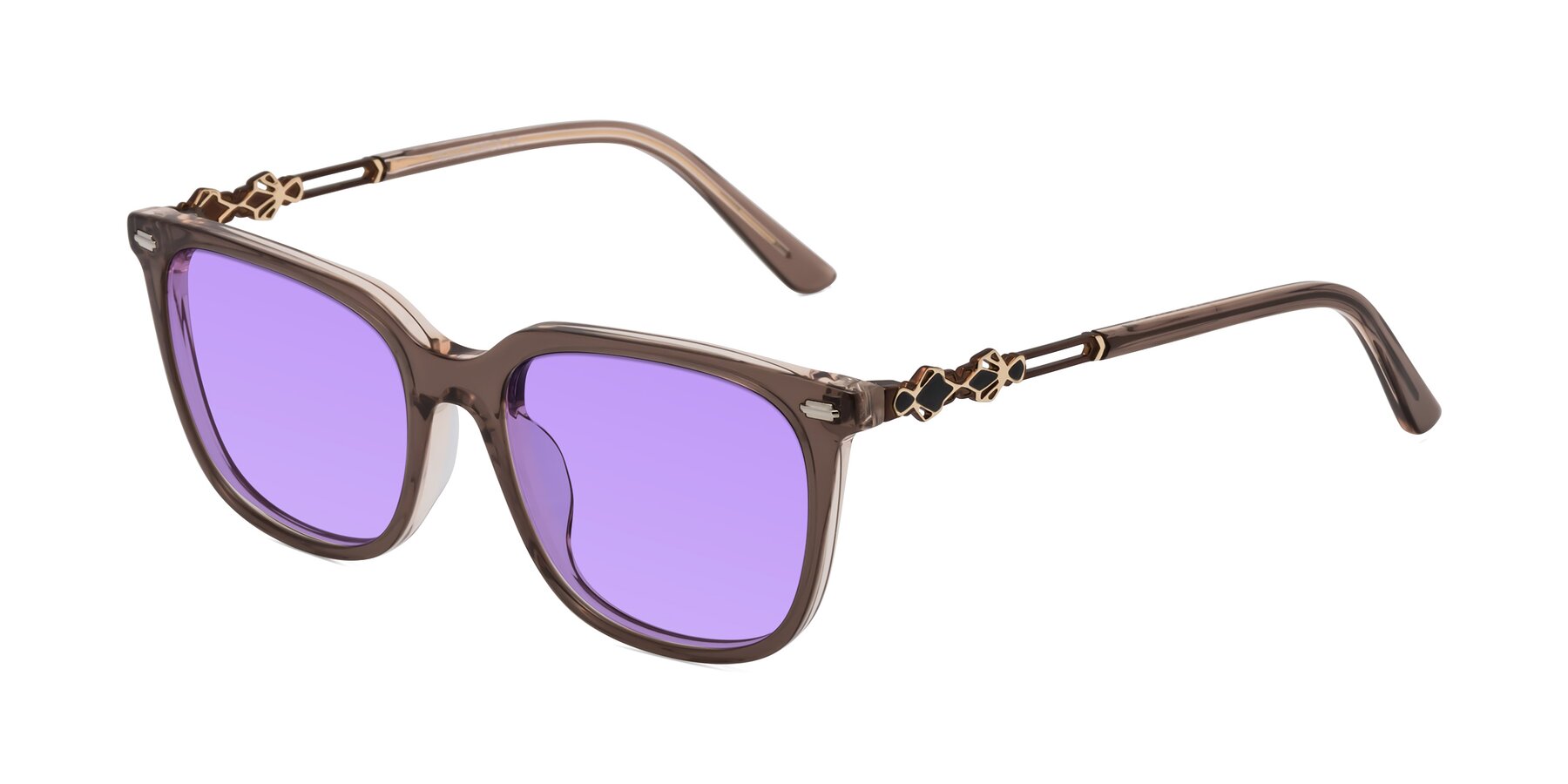 Angle of Dahlia in Rose Taupe with Medium Purple Tinted Lenses