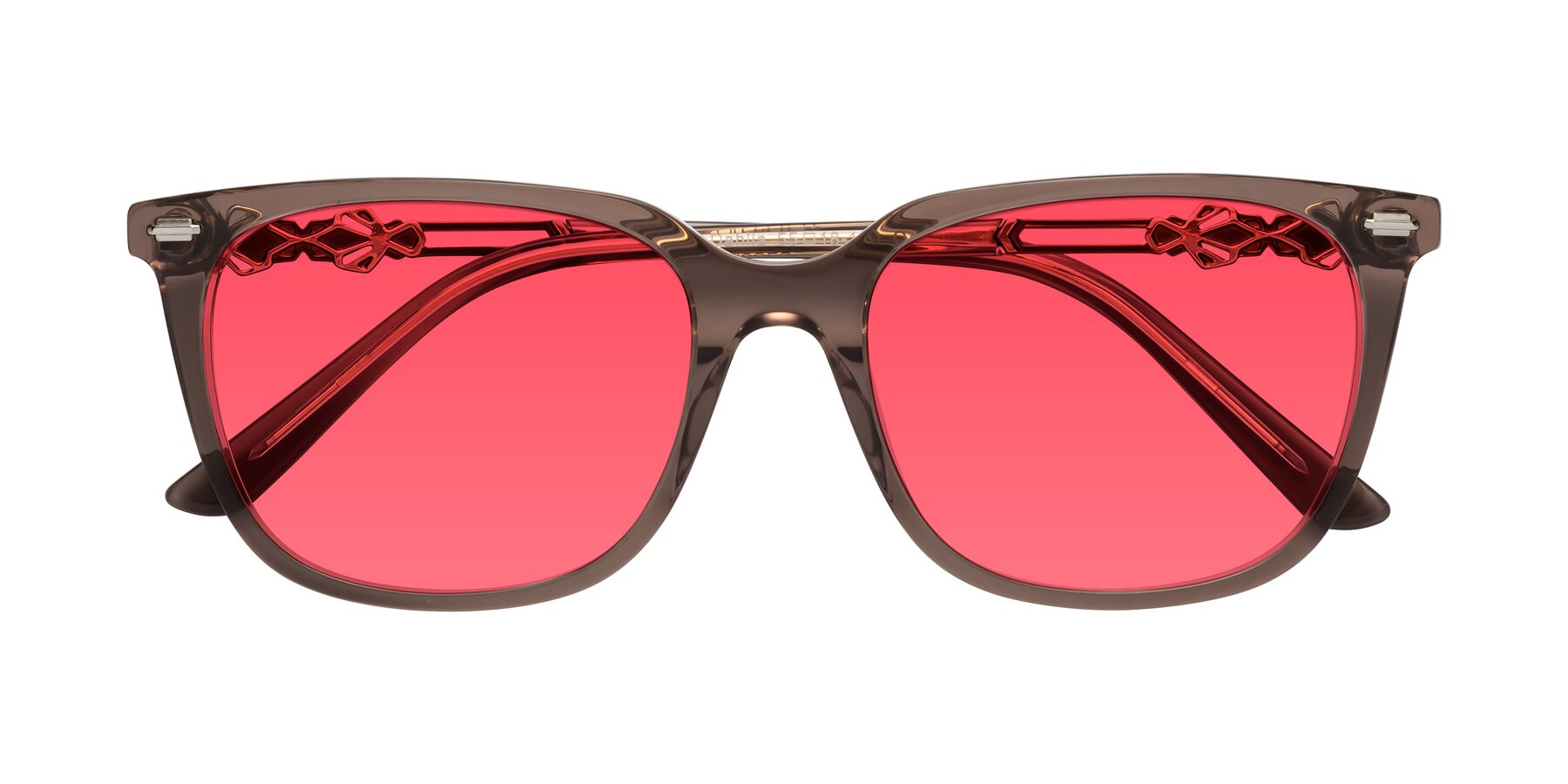 Folded Front of Dahlia in Rose Taupe with Red Tinted Lenses