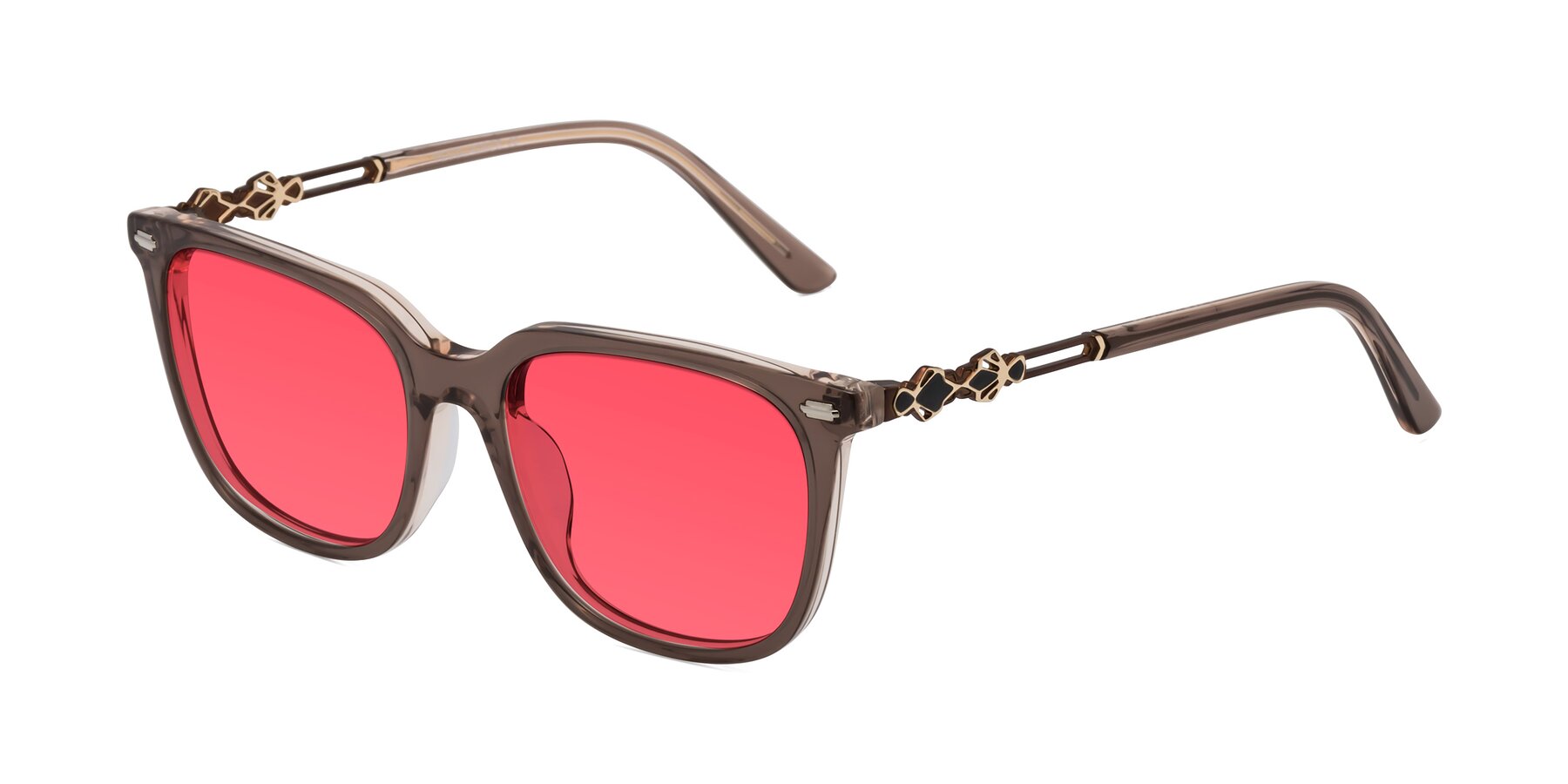 Angle of Dahlia in Rose Taupe with Red Tinted Lenses