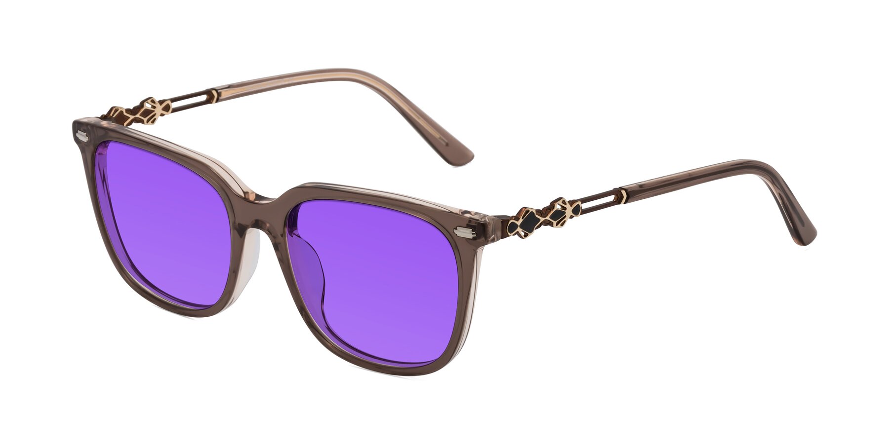 Angle of Dahlia in Rose Taupe with Purple Tinted Lenses