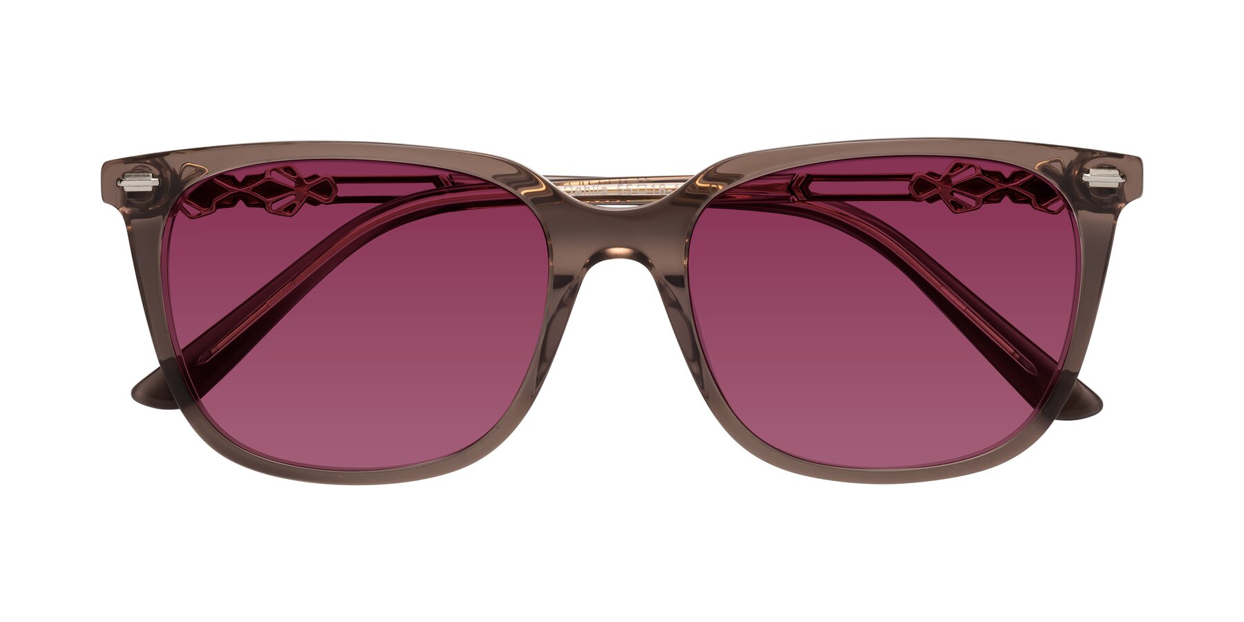 Folded Front of Dahlia in Rose Taupe with Wine Tinted Lenses